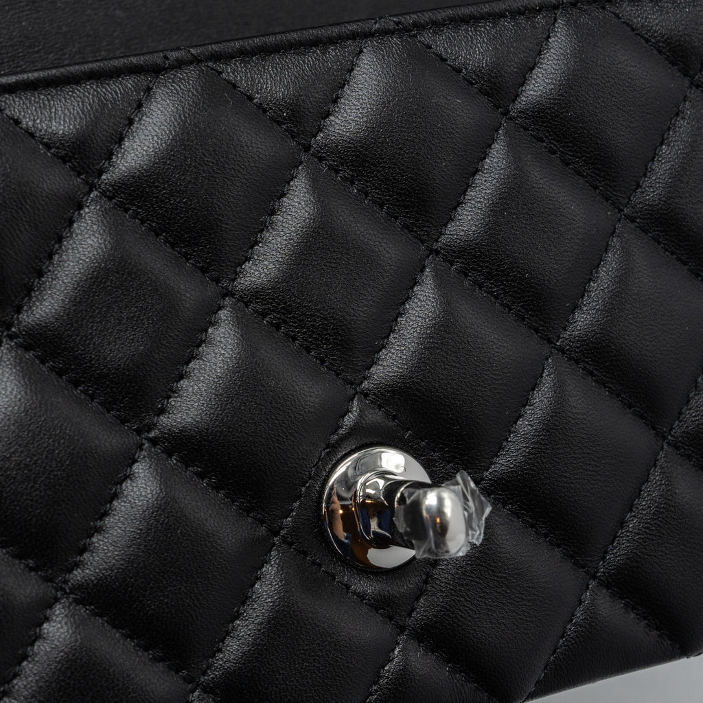 Chanel mini rectangular flap bag lambskin black   (microchip)