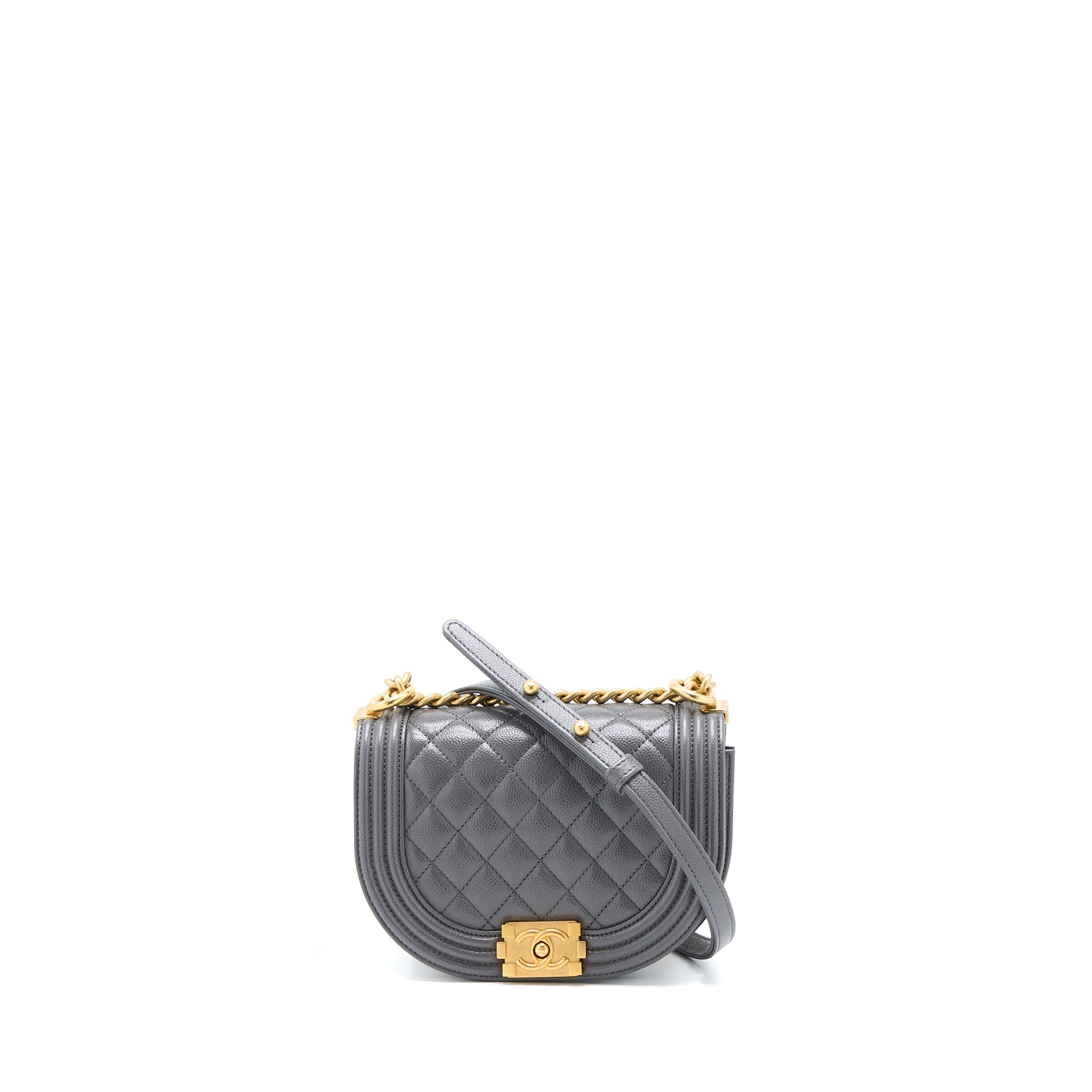 Chanel 22A Boy Messenger Bag Caviar Grey  (Microchip)