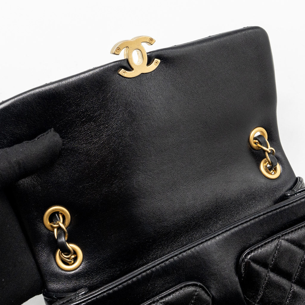 Chanel Quilted Flap Bag Lambskin Black  (Microchip)