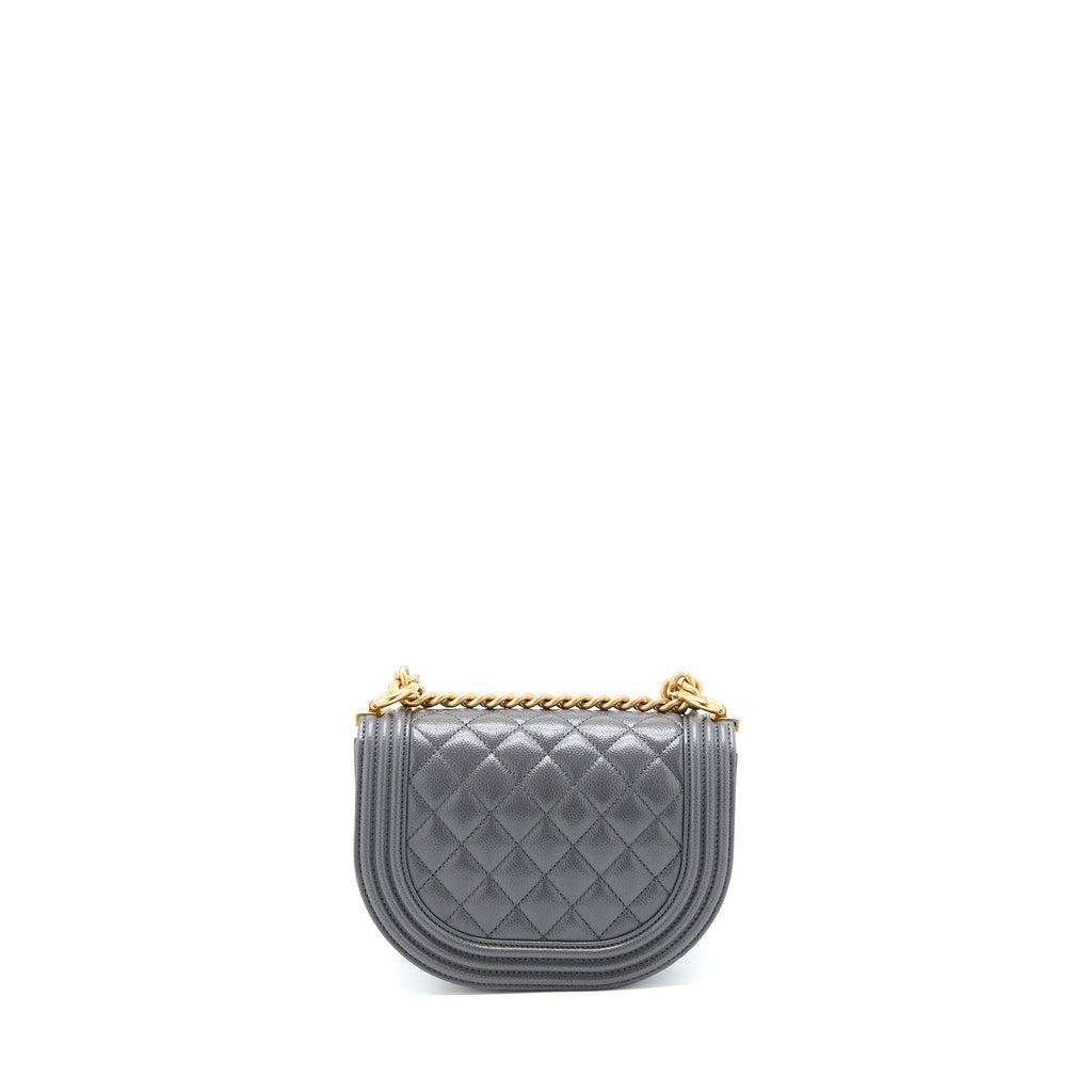 Chanel 22A Boy Messenger Bag Caviar Grey  (Microchip)