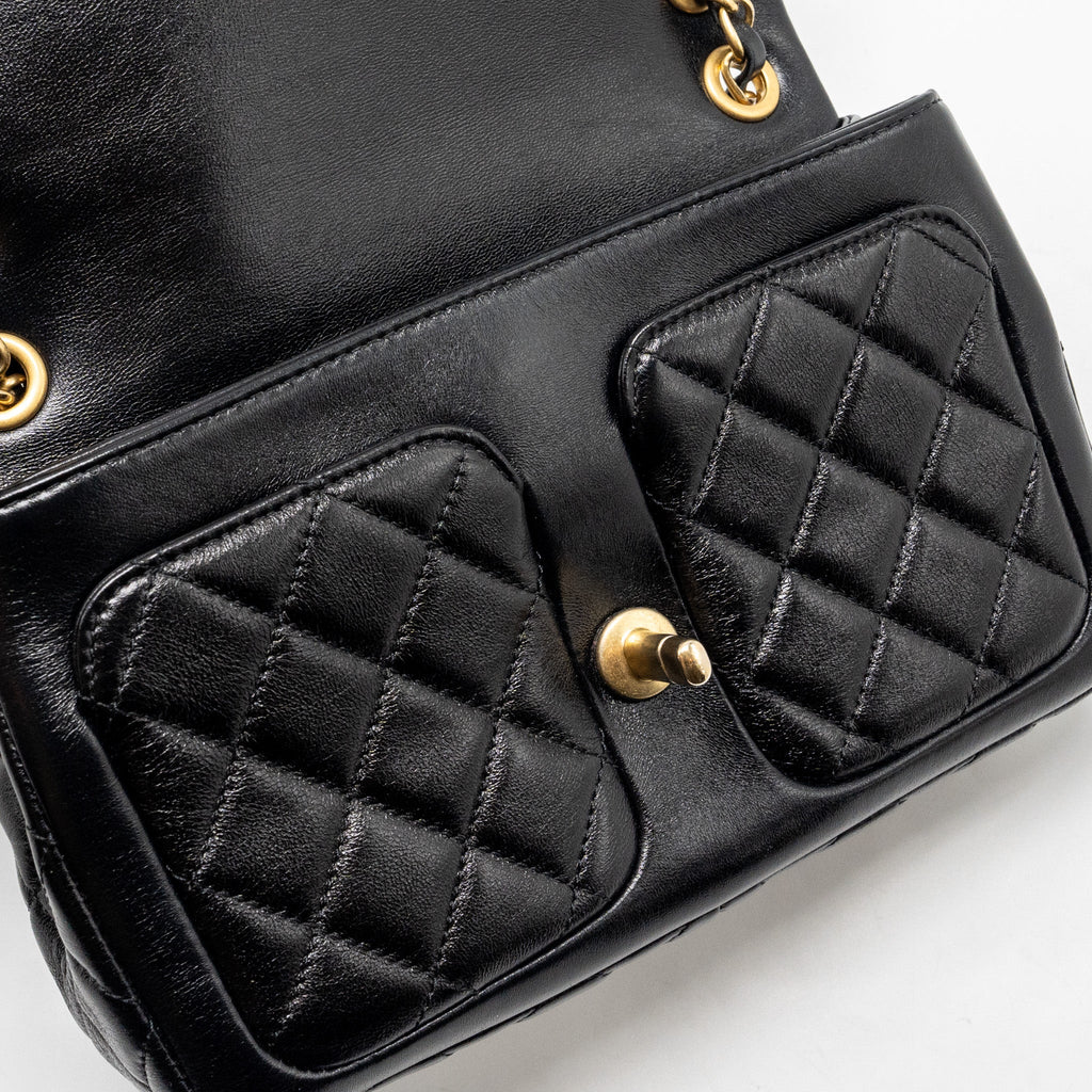 Chanel Quilted Flap Bag Lambskin Black  (Microchip)