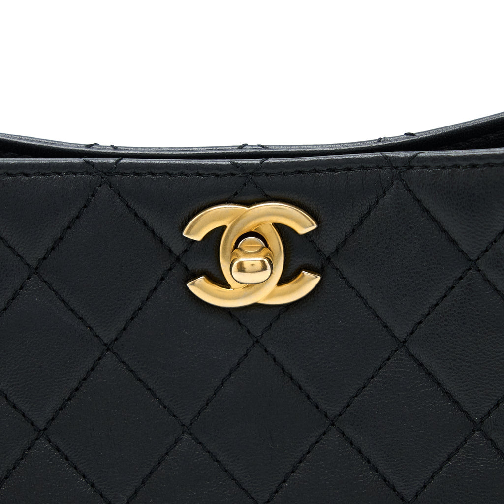 Chanel 23C Pearl Crush Hobo Bag Lambskin Black Brushed  (Microchip)