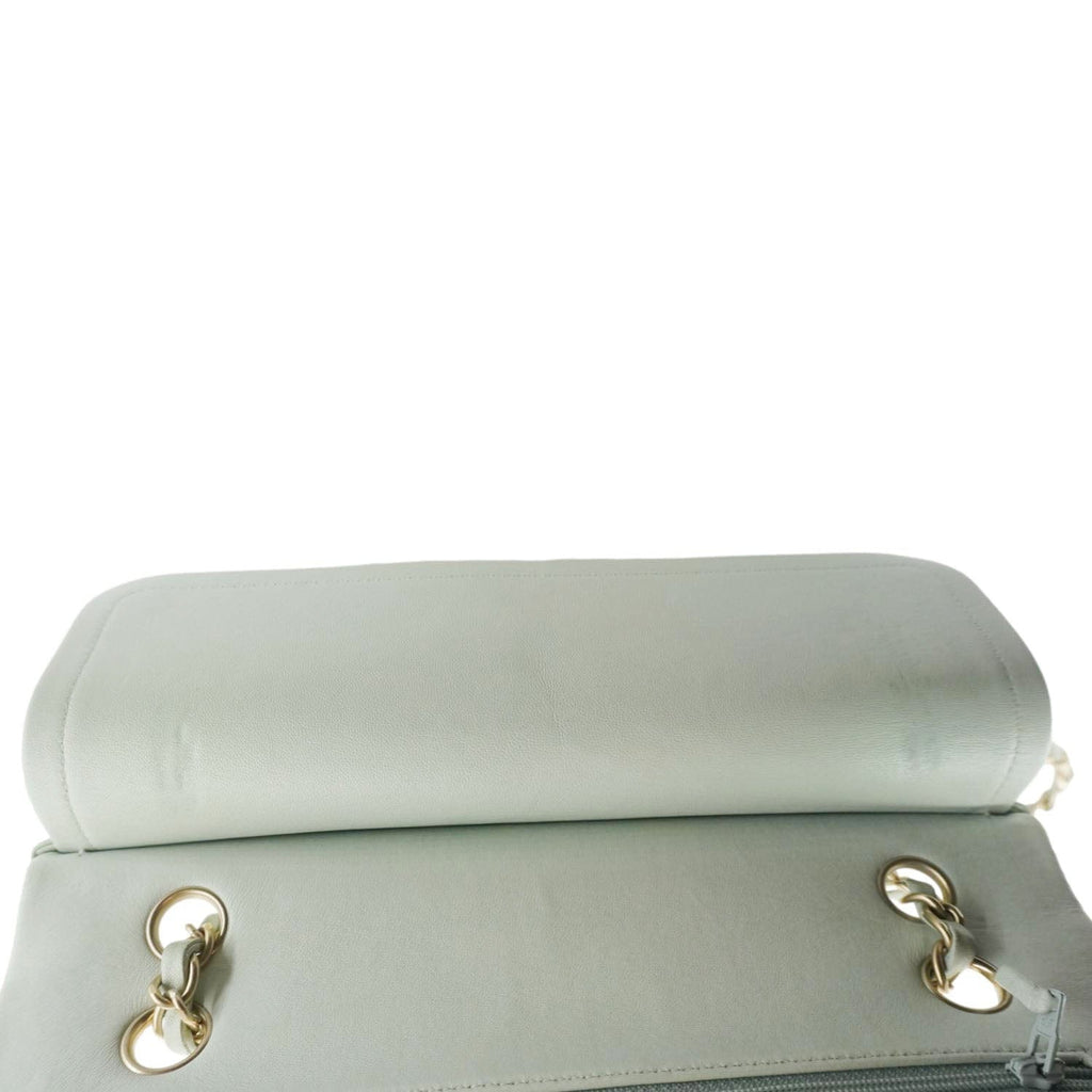 CHANEL Classic Double Flap Small Quilted Leather Shoulder Bag Light Green