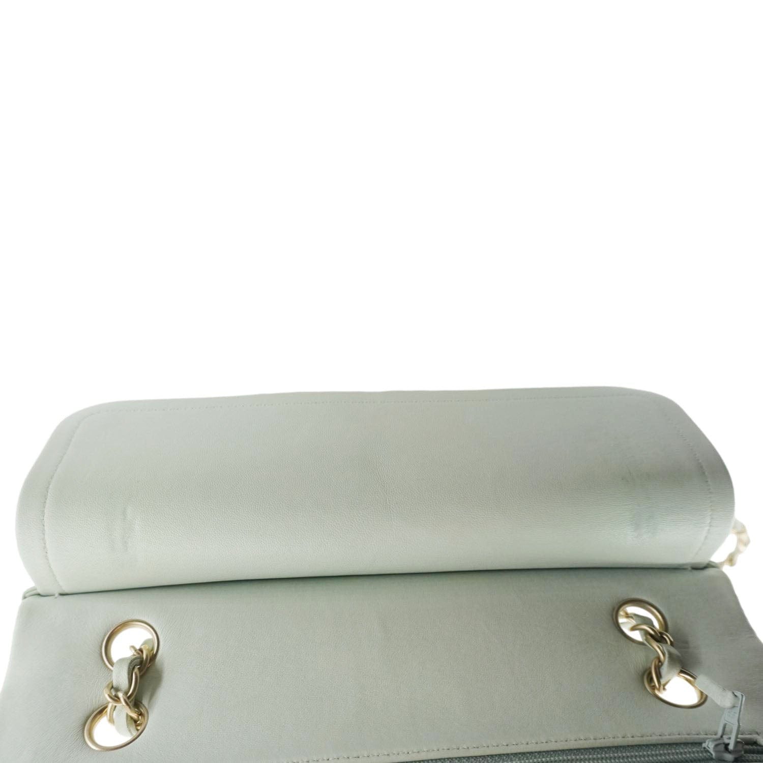 CHANEL Classic Double Flap Small Quilted Leather Shoulder Bag Light Green