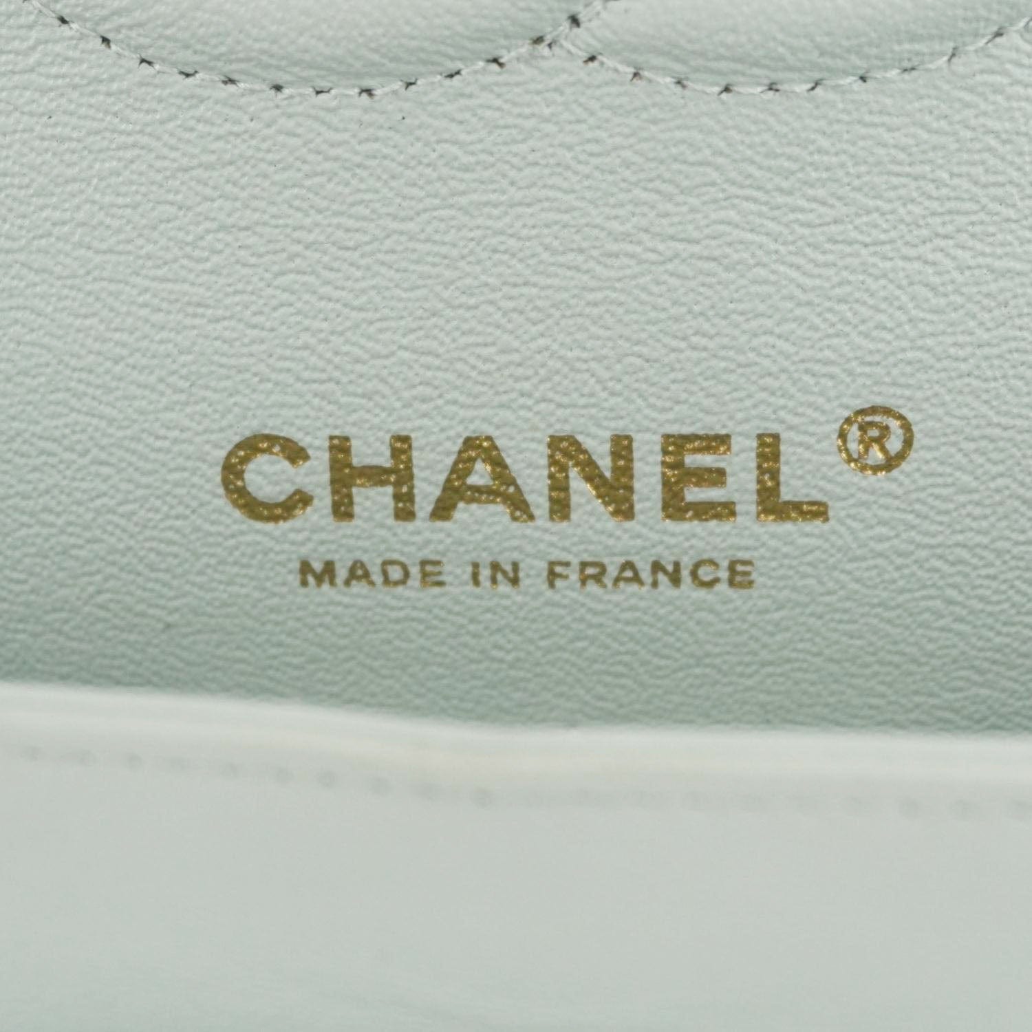 CHANEL Classic Double Flap Small Quilted Leather Shoulder Bag Light Green