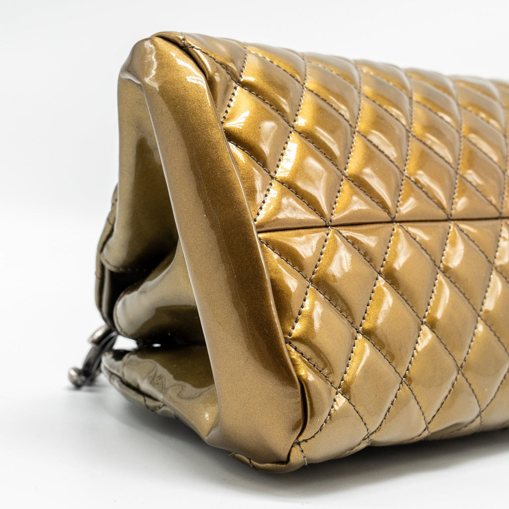 Chanel Just Mademoiselle Bowling Bag Patent Metallic Gold / Silver
