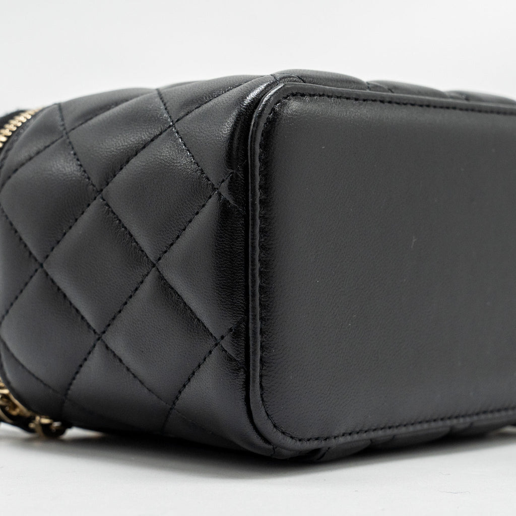Chanel Top Handle Long Vanity Case Lambskin Black