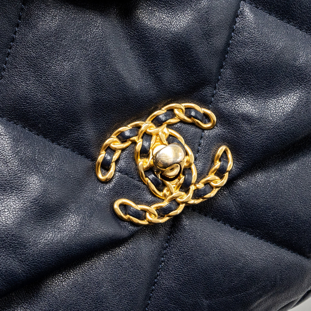 Chanel Large 19 Bag 30cm Lambskin Navy Multicolour Hardware