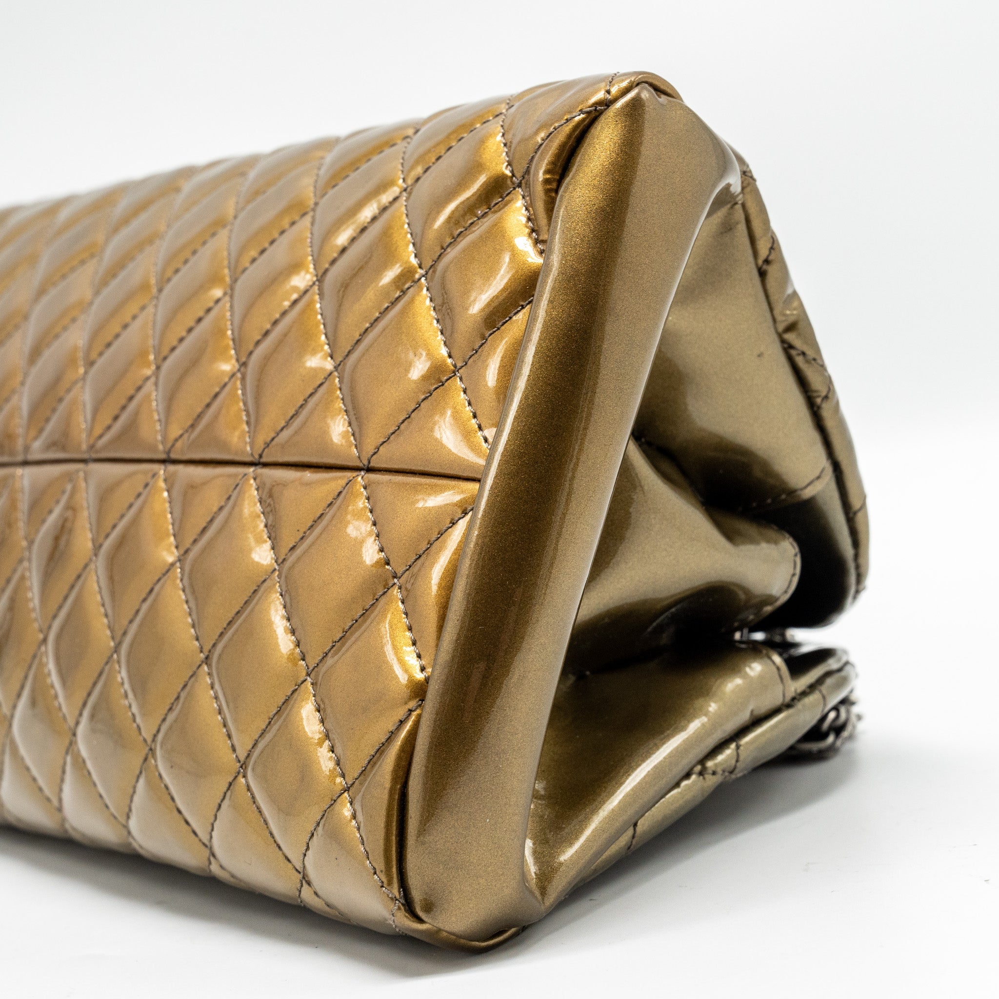 Chanel Just Mademoiselle Bowling Bag Patent Metallic Gold / Silver