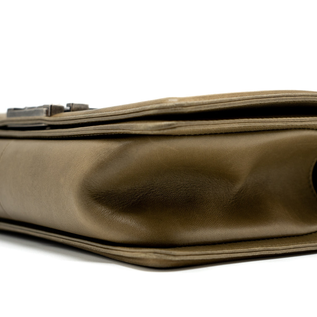 Chanel Medium Boy Bag Lambskin Khaki Ruthenium Hardware