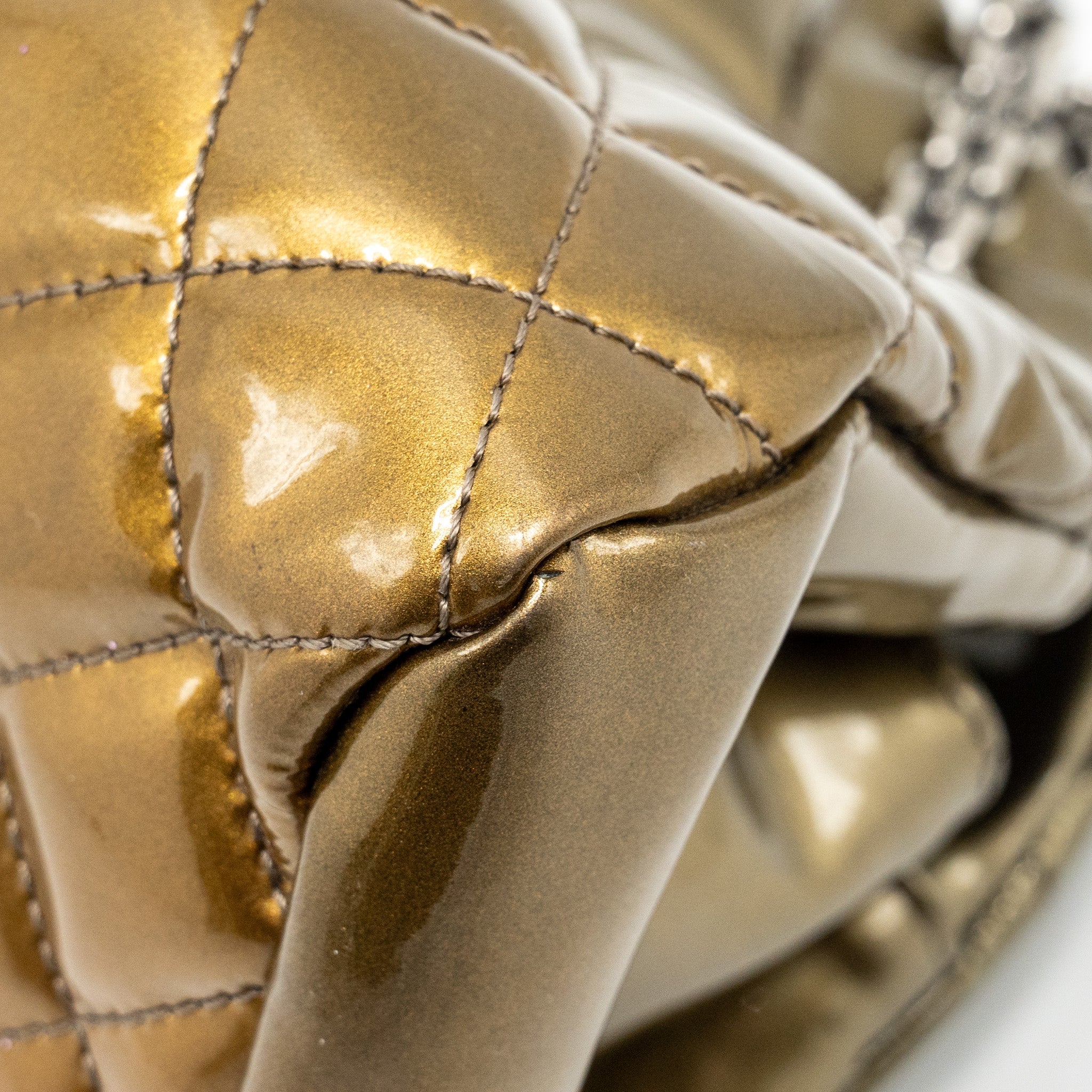 Chanel Just Mademoiselle Bowling Bag Patent Metallic Gold / Silver