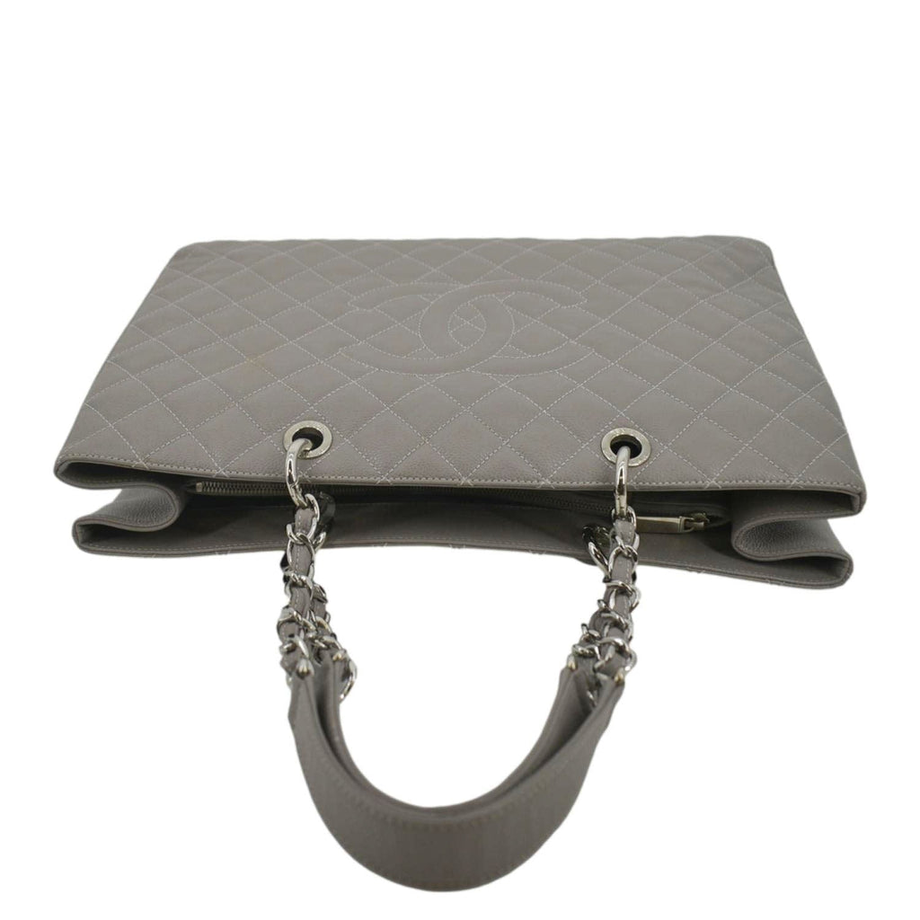 CHANEL XL Quilted Caviar Leather Shopping Tote Bag Gray