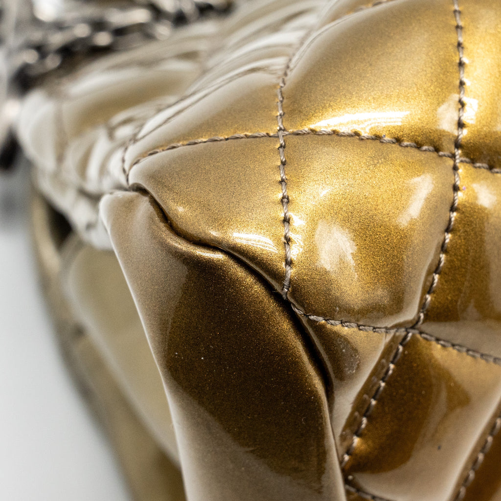 Chanel Just Mademoiselle Bowling Bag Patent Metallic Gold / Silver