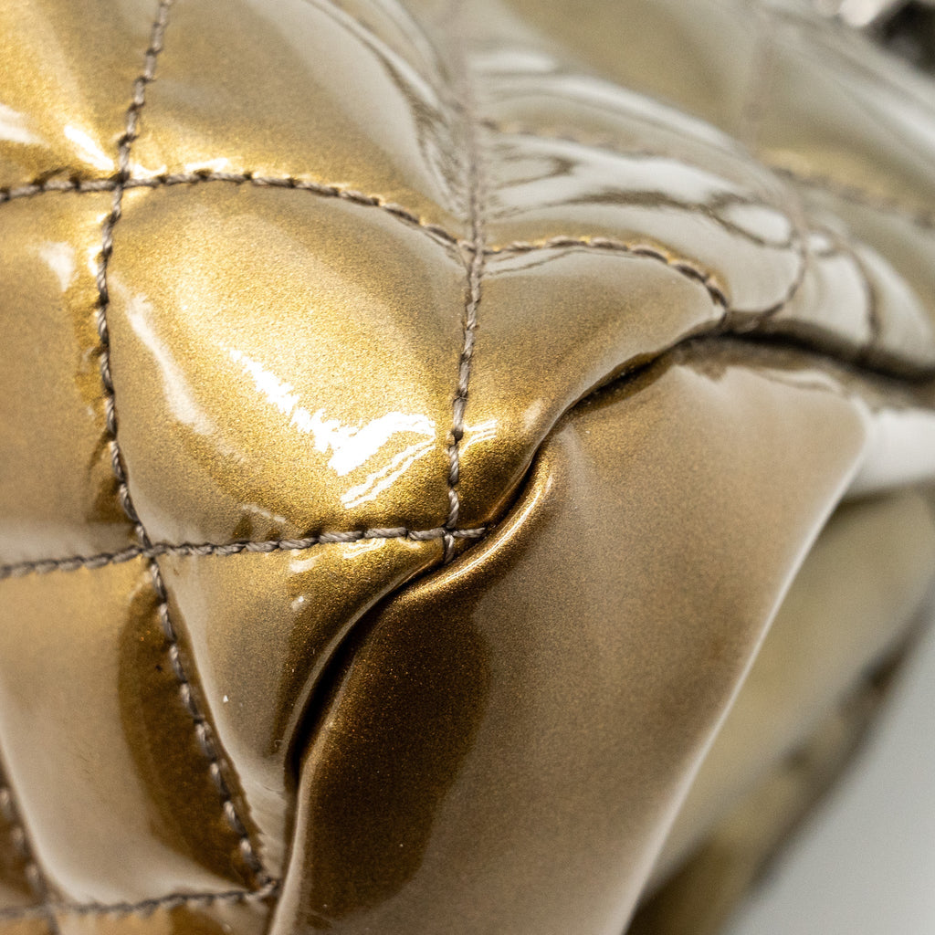 Chanel Just Mademoiselle Bowling Bag Patent Metallic Gold / Silver