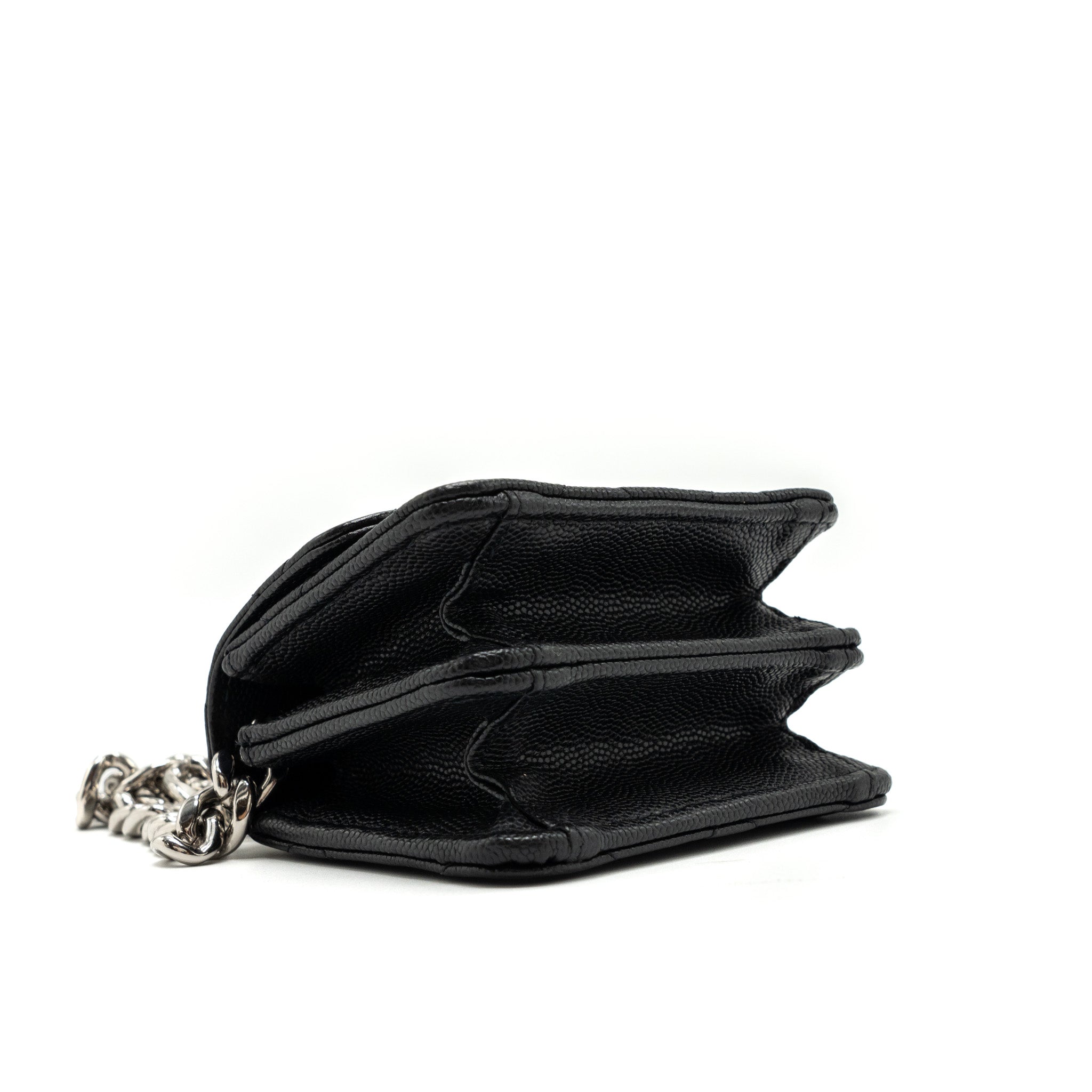 CHANEL MINI FLAP BAG WITH Coco Enamel CHAIN CAVIAR BLACK