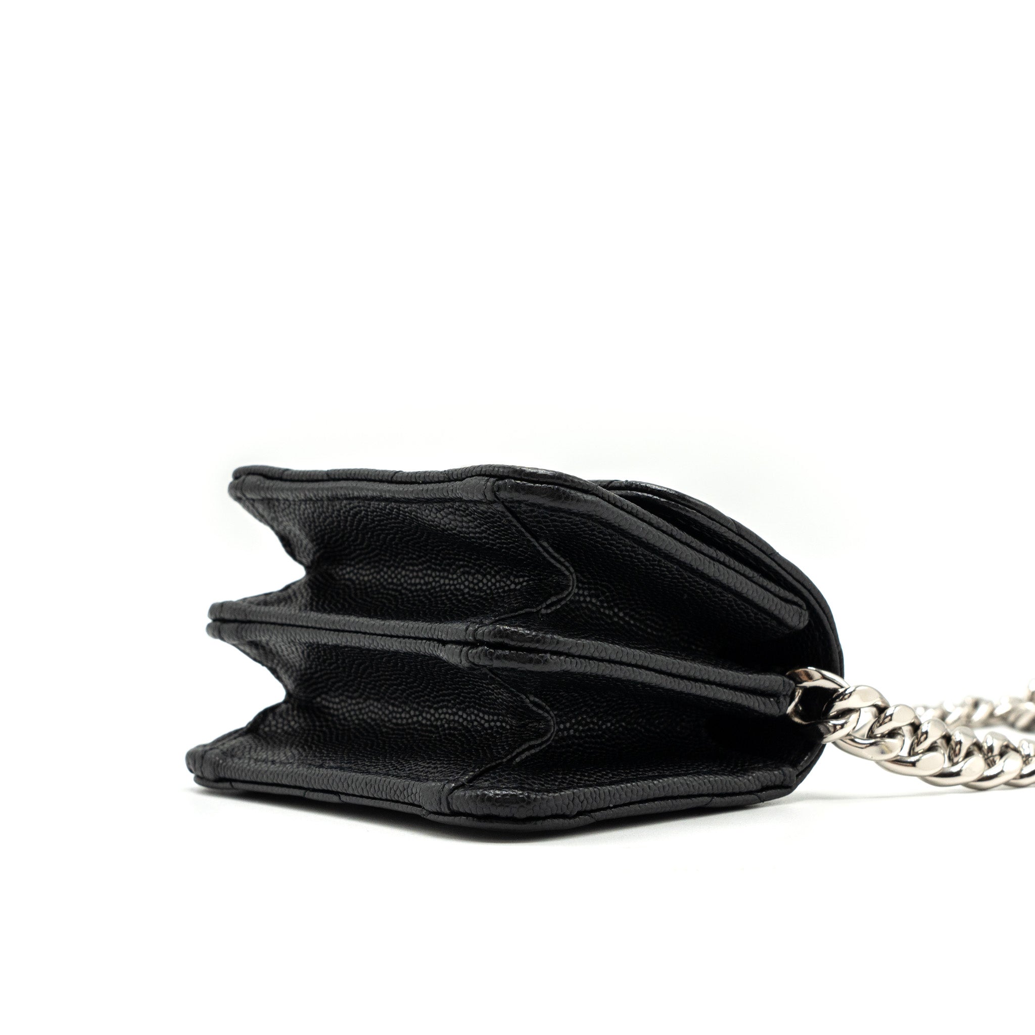 CHANEL MINI FLAP BAG WITH Coco Enamel CHAIN CAVIAR BLACK