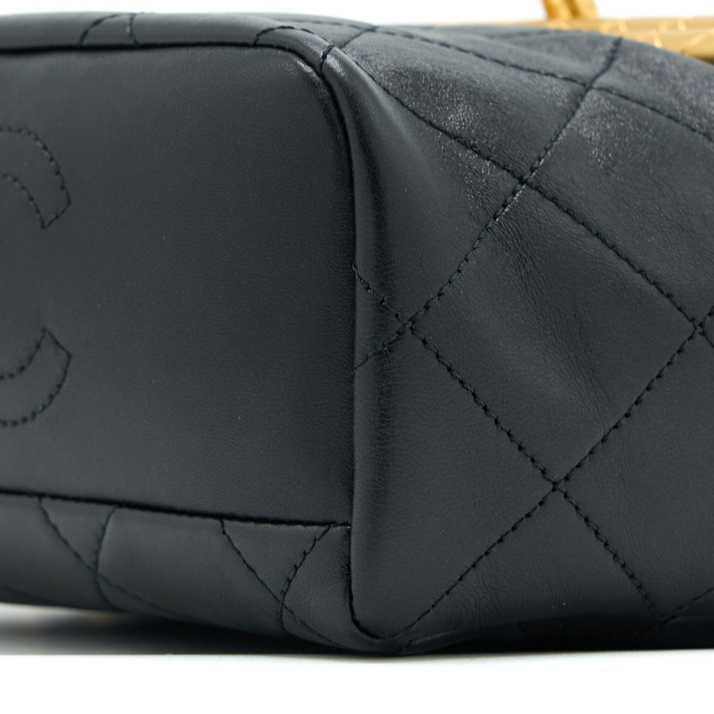 Chanel Kiss Lock Clasp Bag Lambskin Black Brushed