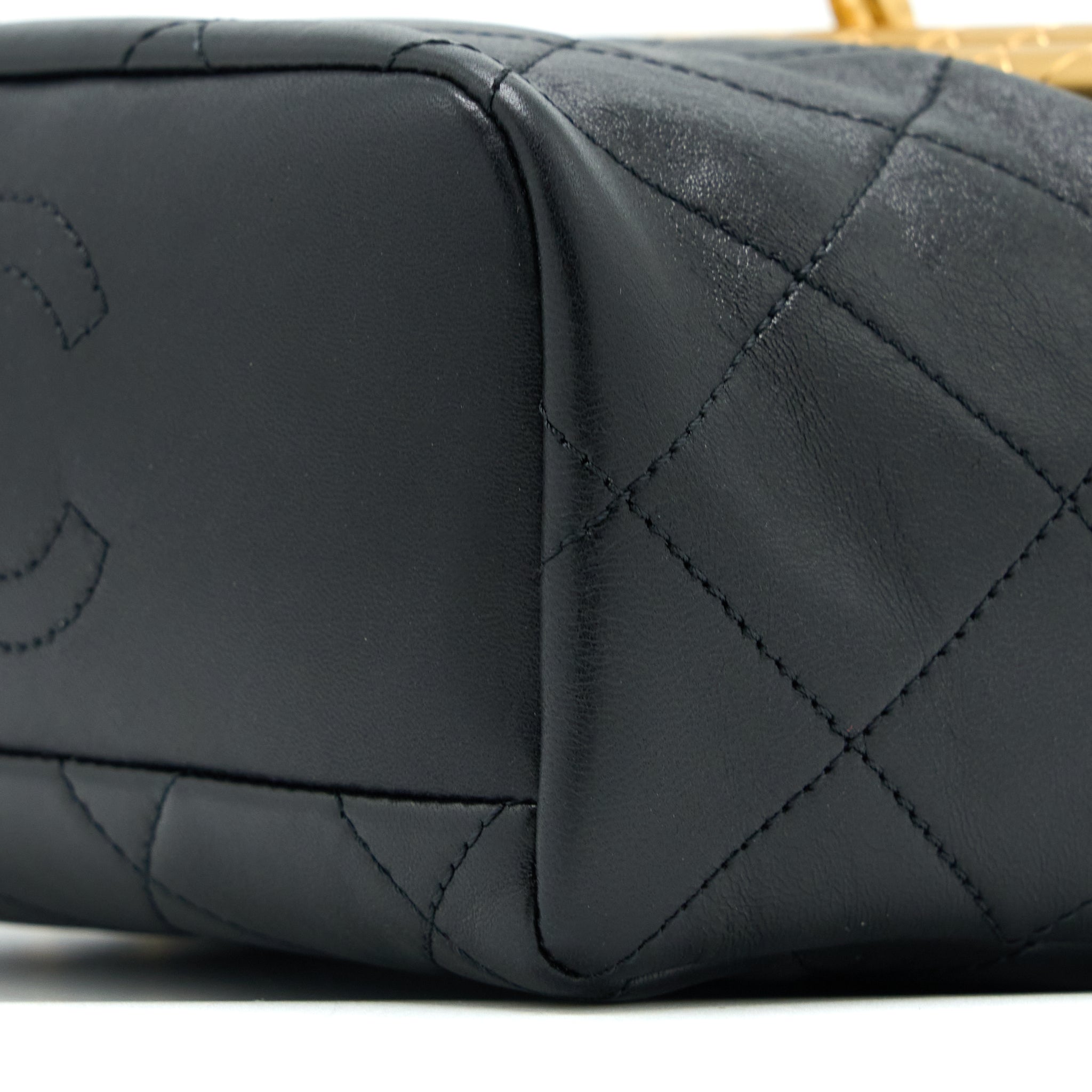 Chanel Kiss Lock Clasp Bag Lambskin Black Brushed