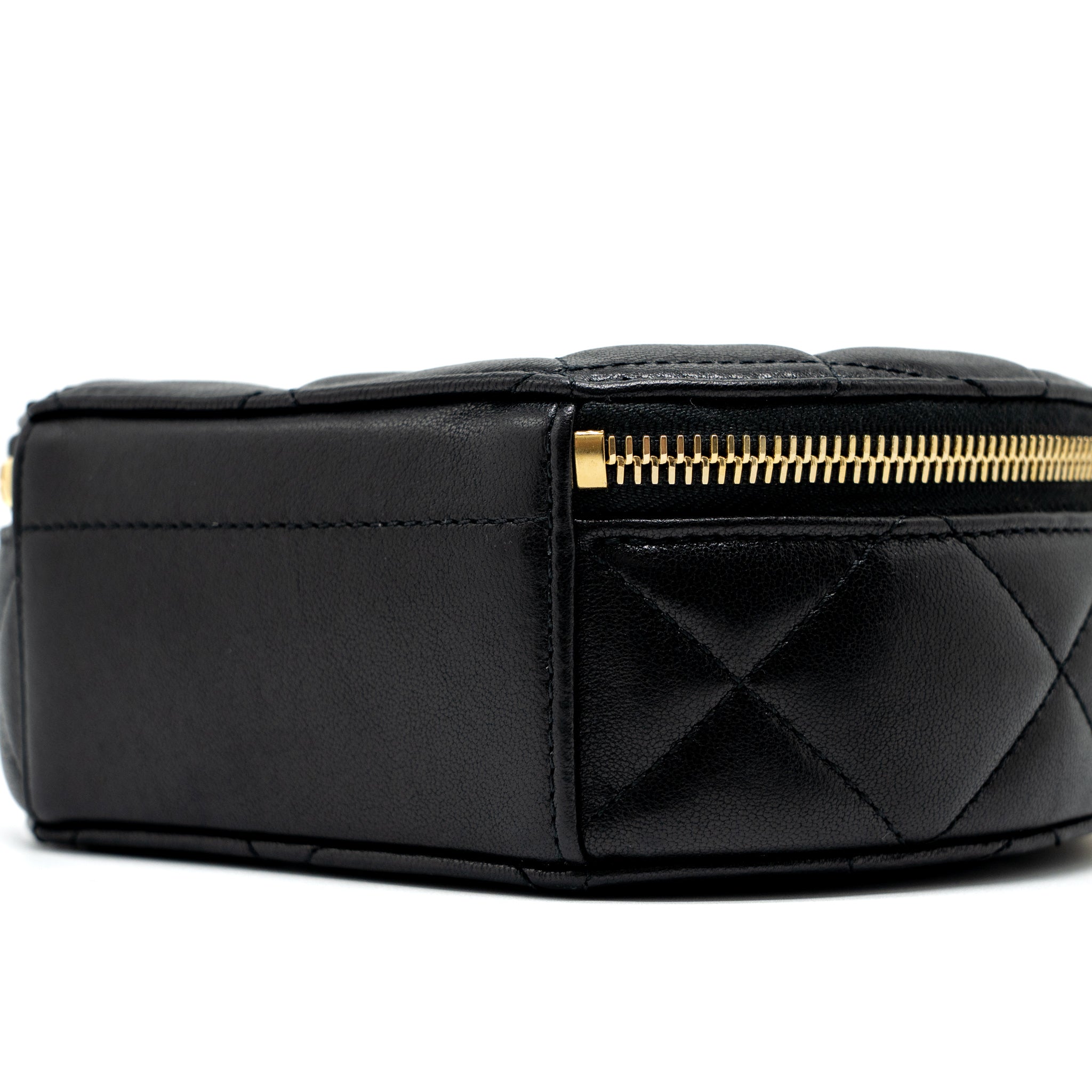 Chanel Round Vanity with Round Handle Crossbody Bag Lambskin Black  (Microchip)