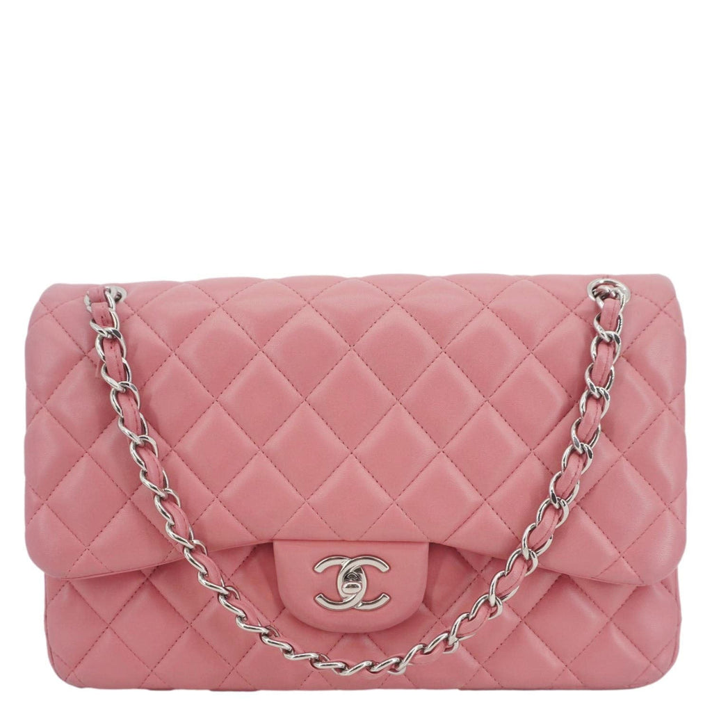 CHANEL Classic Double Flap Jumbo Quilted Leather Crossbody Bag Pink