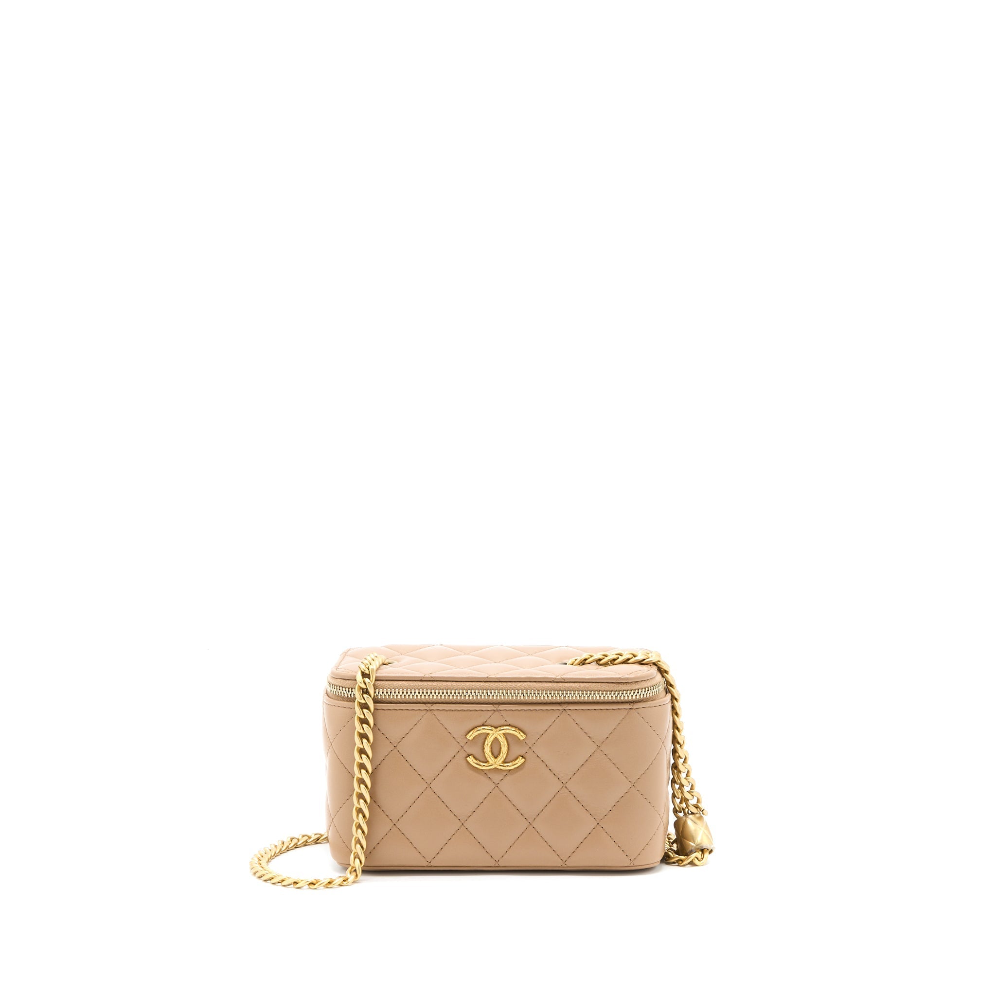 Chanel 22K Gold Pillar Adjustable Chain Long Vanity Lambskin Beige Brushed  (Microchip)