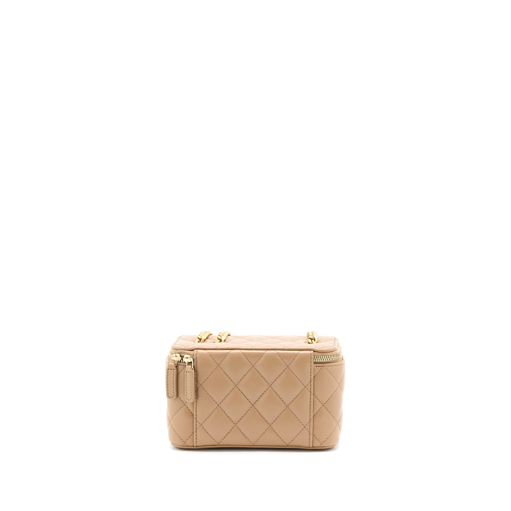 Chanel 22K Gold Pillar Adjustable Chain Long Vanity Lambskin Beige Brushed  (Microchip)