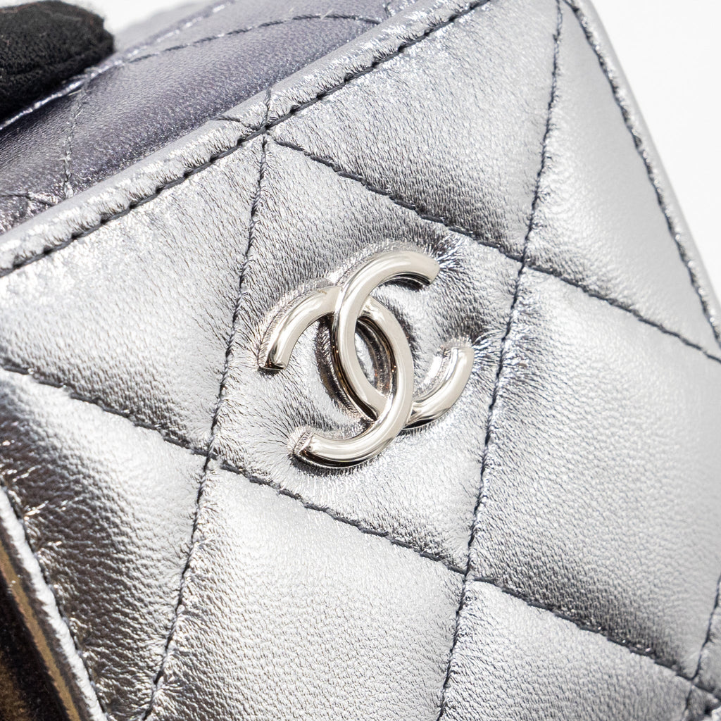 Chanel Mini Vanity with Giant Chain lambskin metallic grey