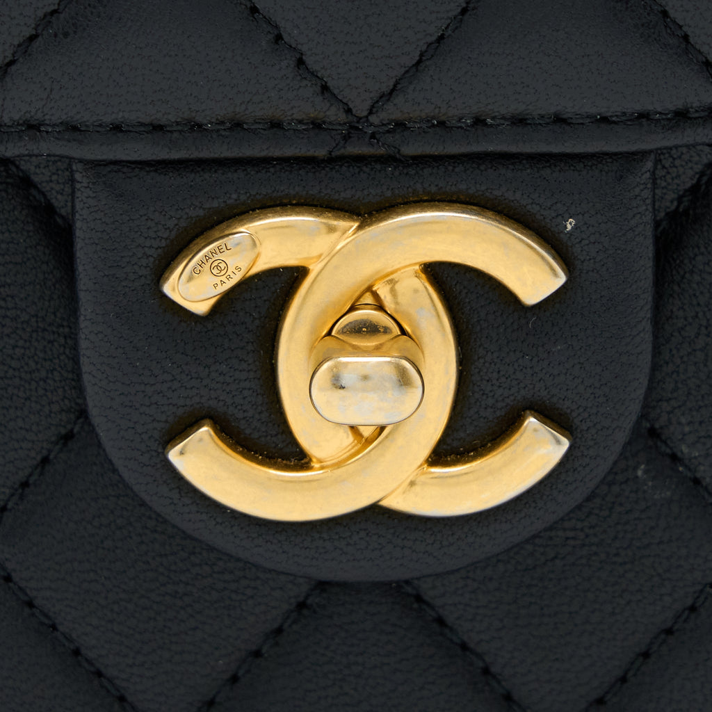 Chanel Vertical Pearl Flap Bag Goatskin Black