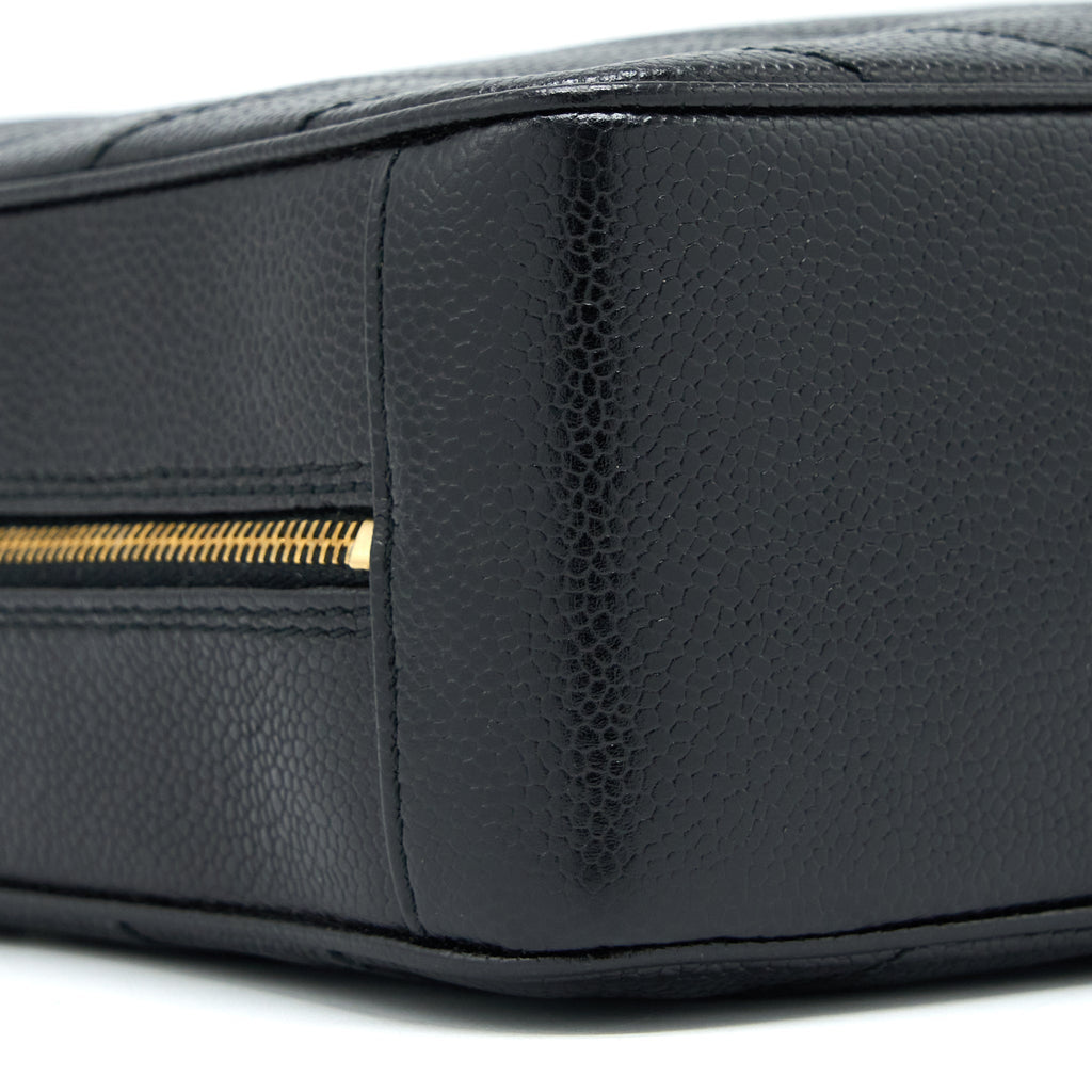 Chanel Vintage Camera Chevron Tote Bag Caviar Black