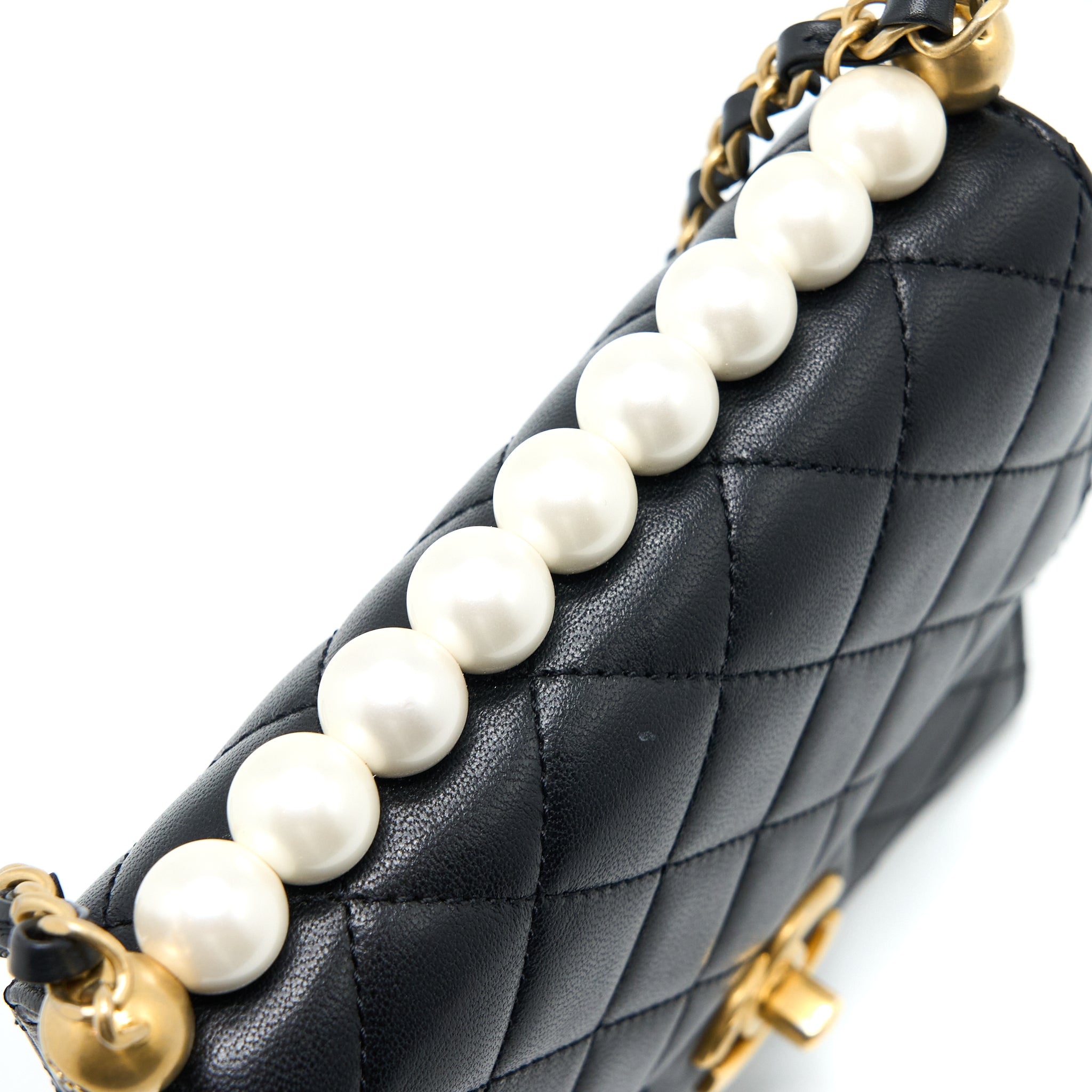 Chanel Vertical Pearl Flap Bag Goatskin Black