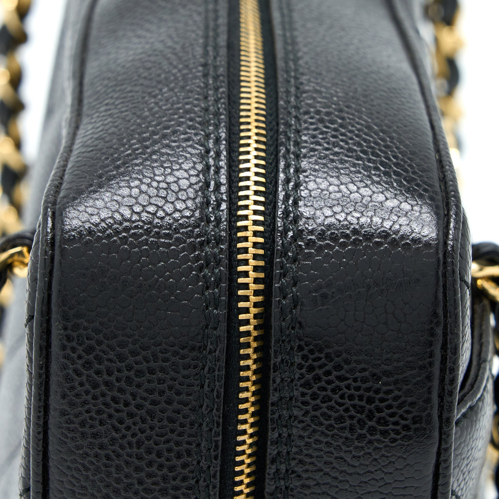 Chanel Vintage Camera Chevron Tote Bag Caviar Black