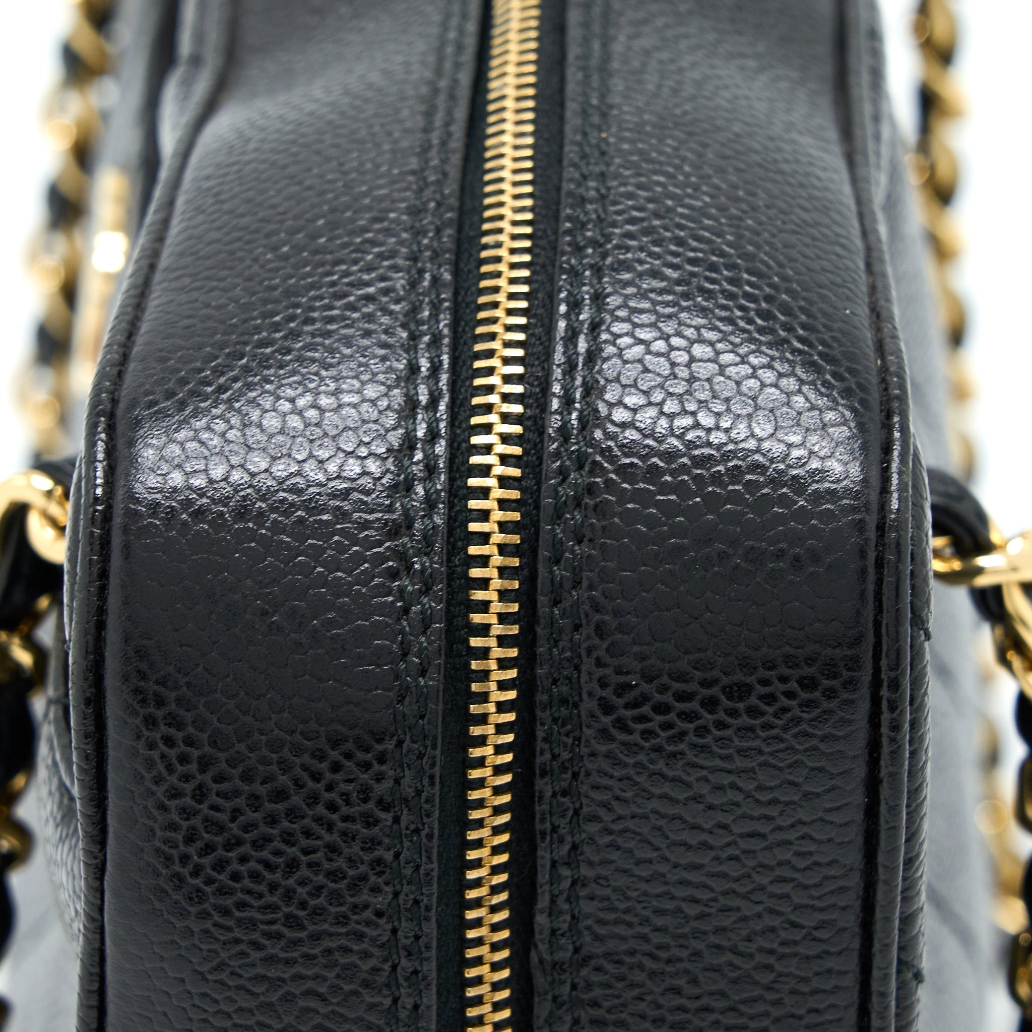 Chanel Vintage Camera Chevron Tote Bag Caviar Black