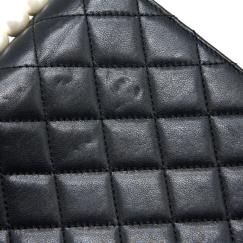 Chanel Vertical Pearl Flap Bag Goatskin Black
