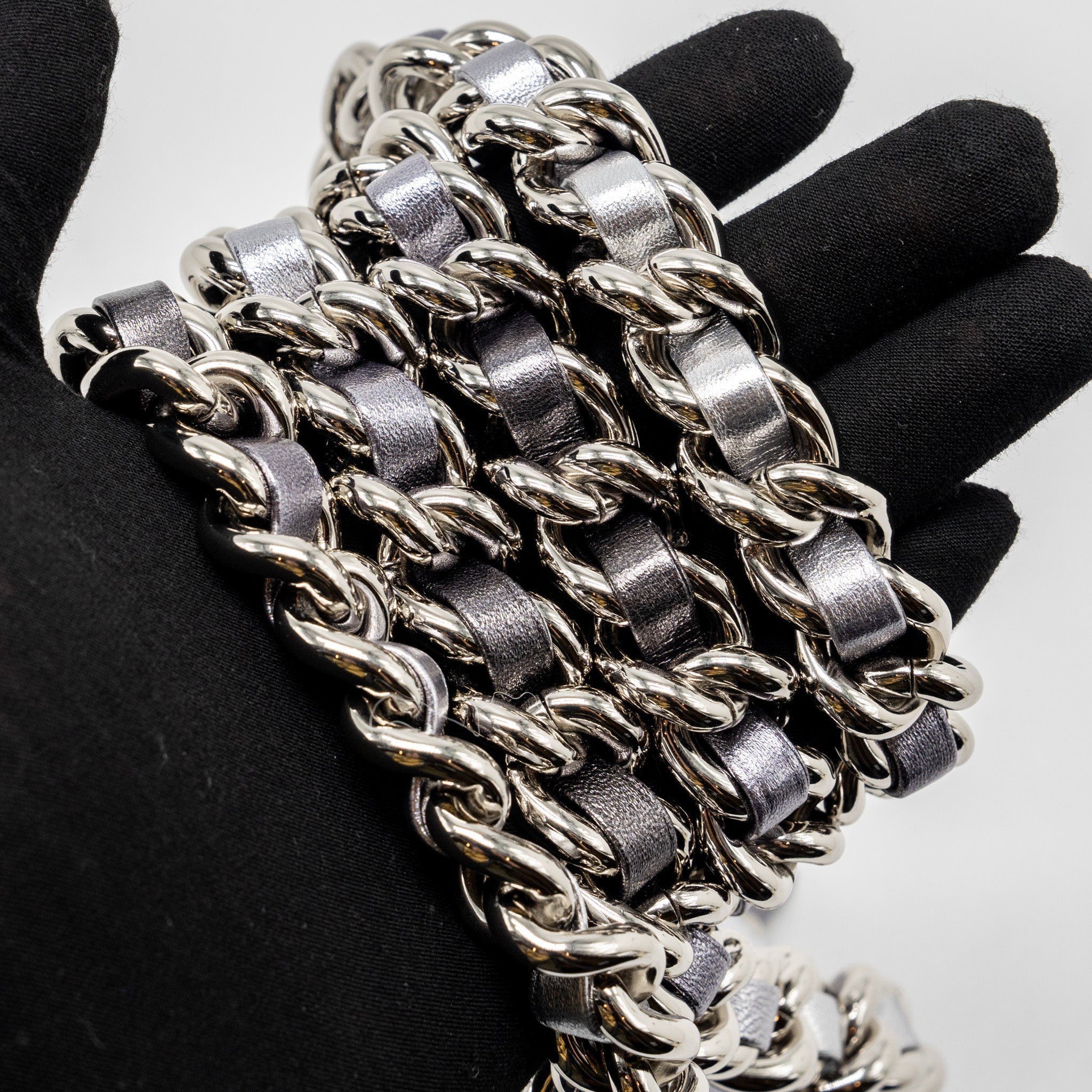 Chanel Mini Vanity with Giant Chain lambskin metallic grey