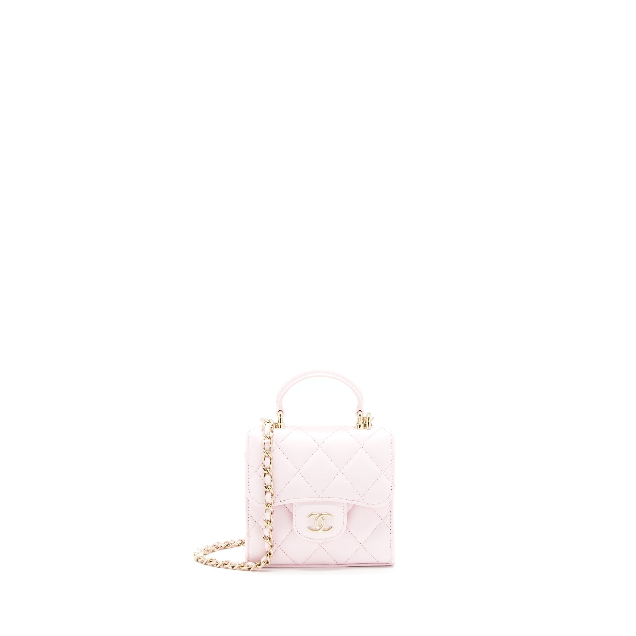 Chanel 22P Top Handle Mini Flap Bag With Chain Lambskin Pink L