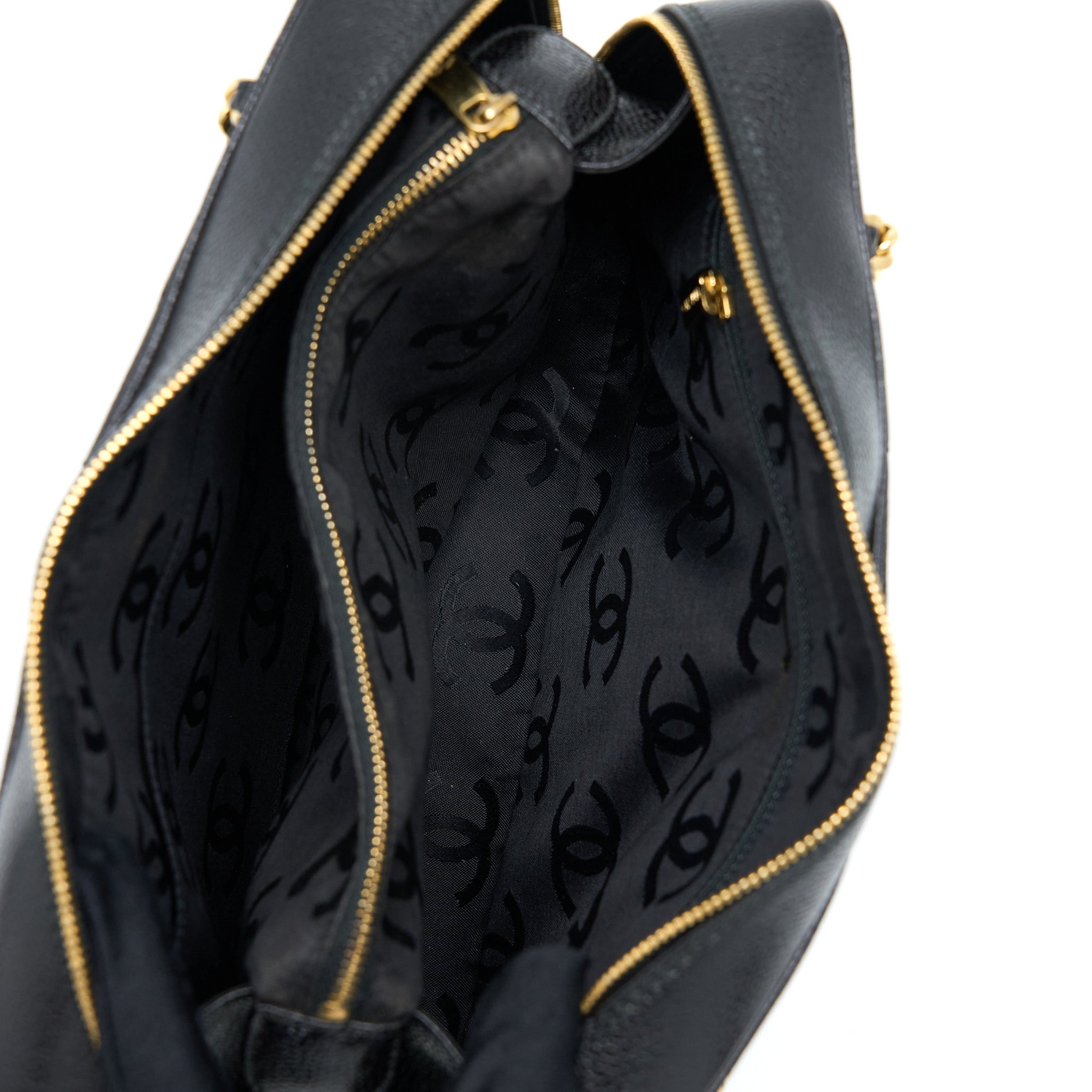 Chanel Vintage Camera Chevron Tote Bag Caviar Black