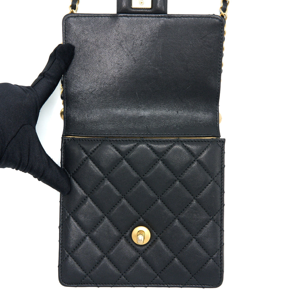 Chanel Vertical Pearl Flap Bag Goatskin Black