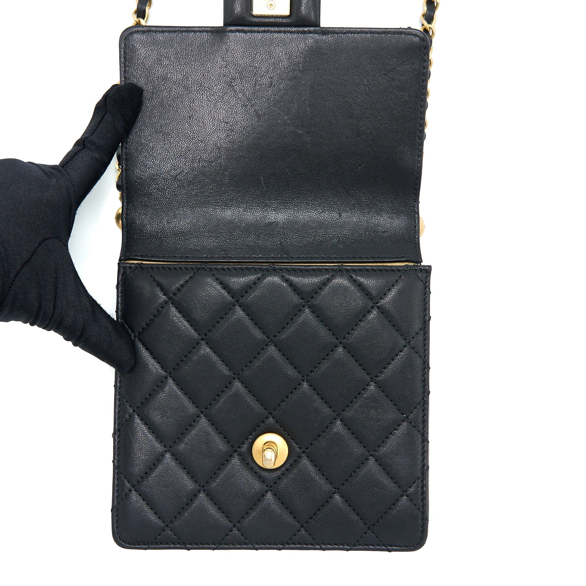 Chanel Vertical Pearl Flap Bag Goatskin Black