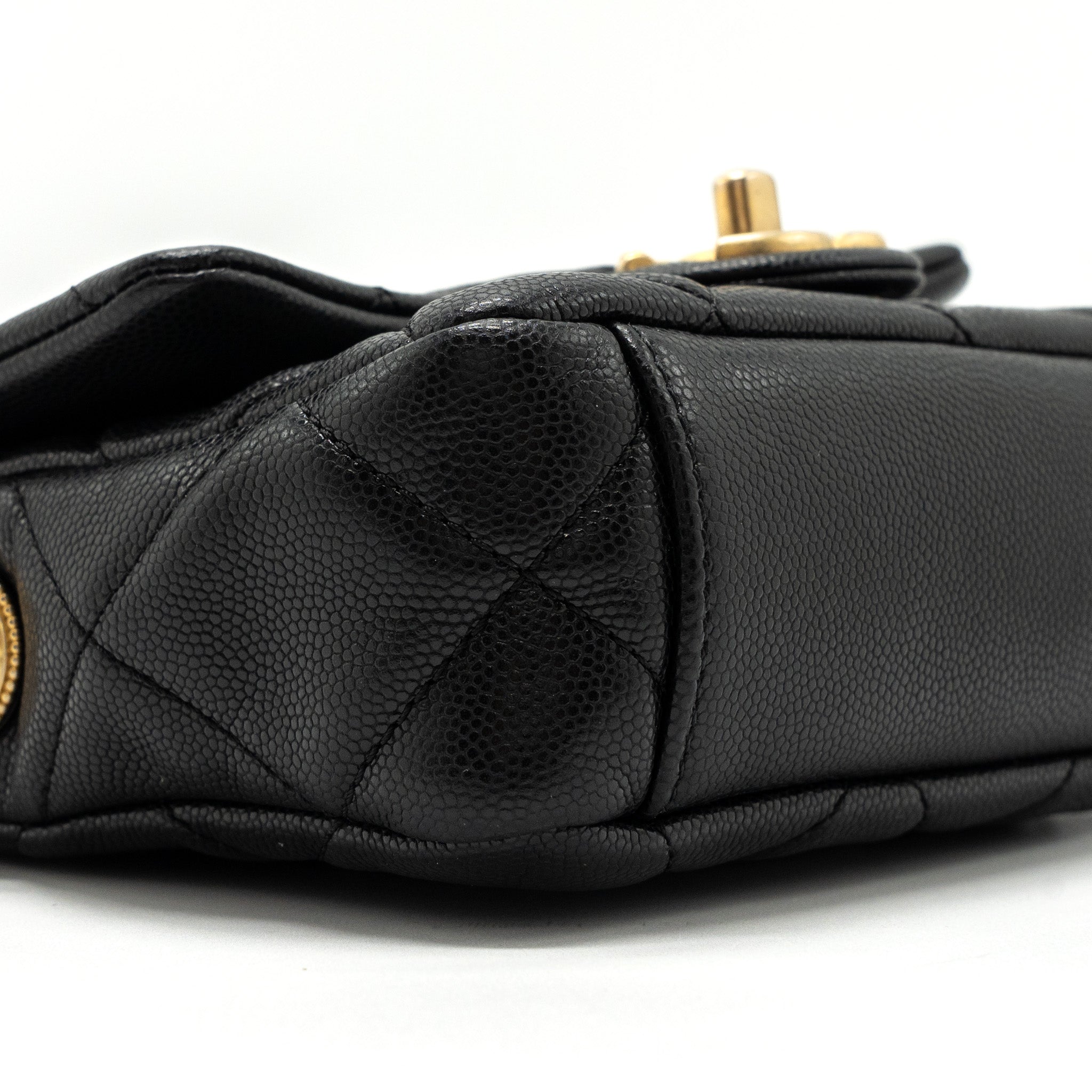 CHANEL Mini twist your button square flap bag caviar BLACK