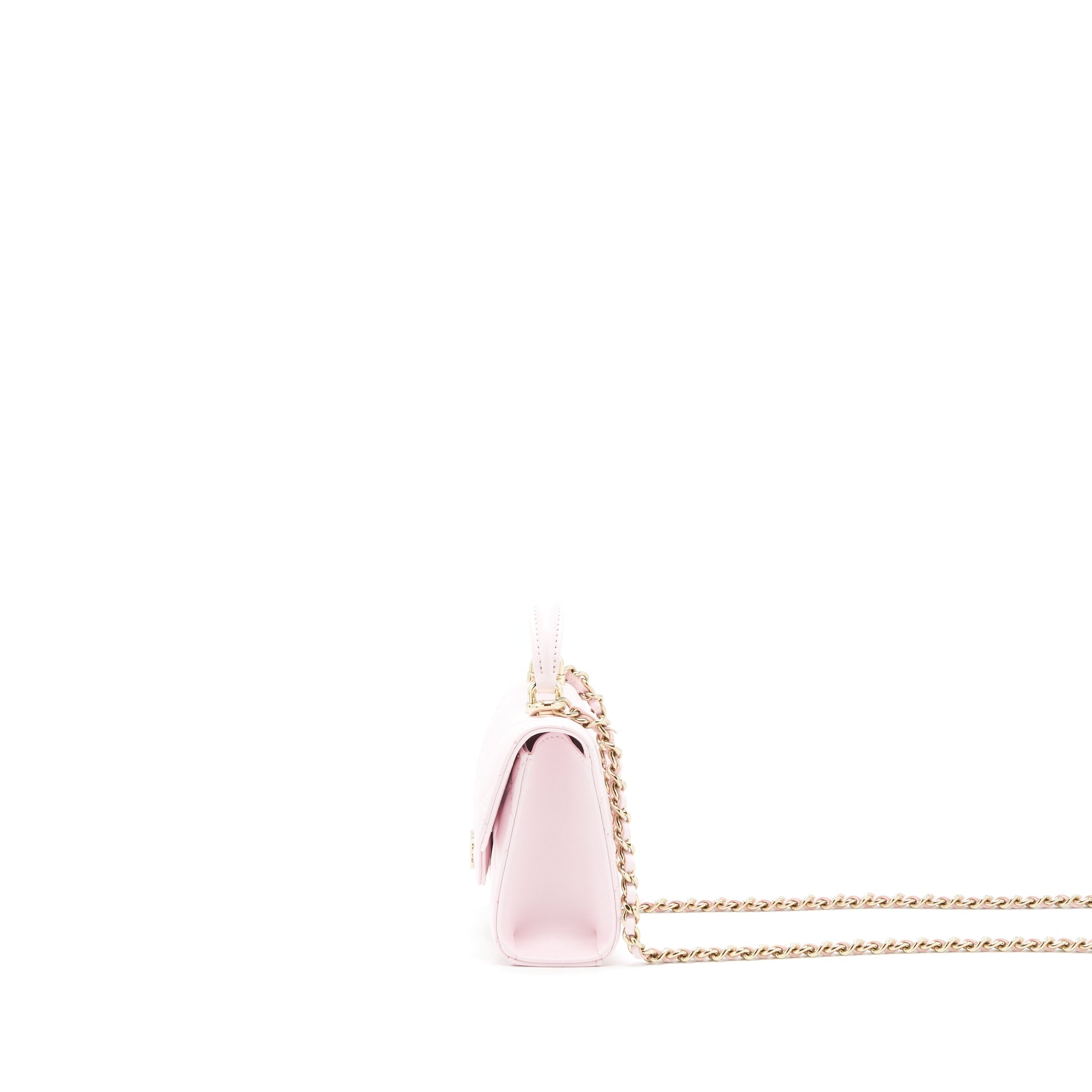 Chanel 22P Top Handle Mini Flap Bag With Chain Lambskin Pink L