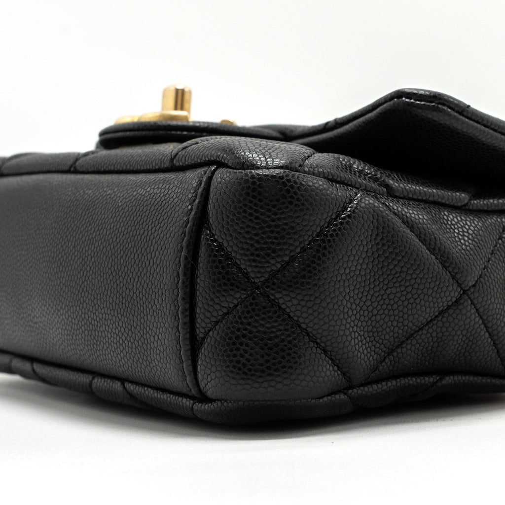 CHANEL Mini twist your button square flap bag caviar BLACK