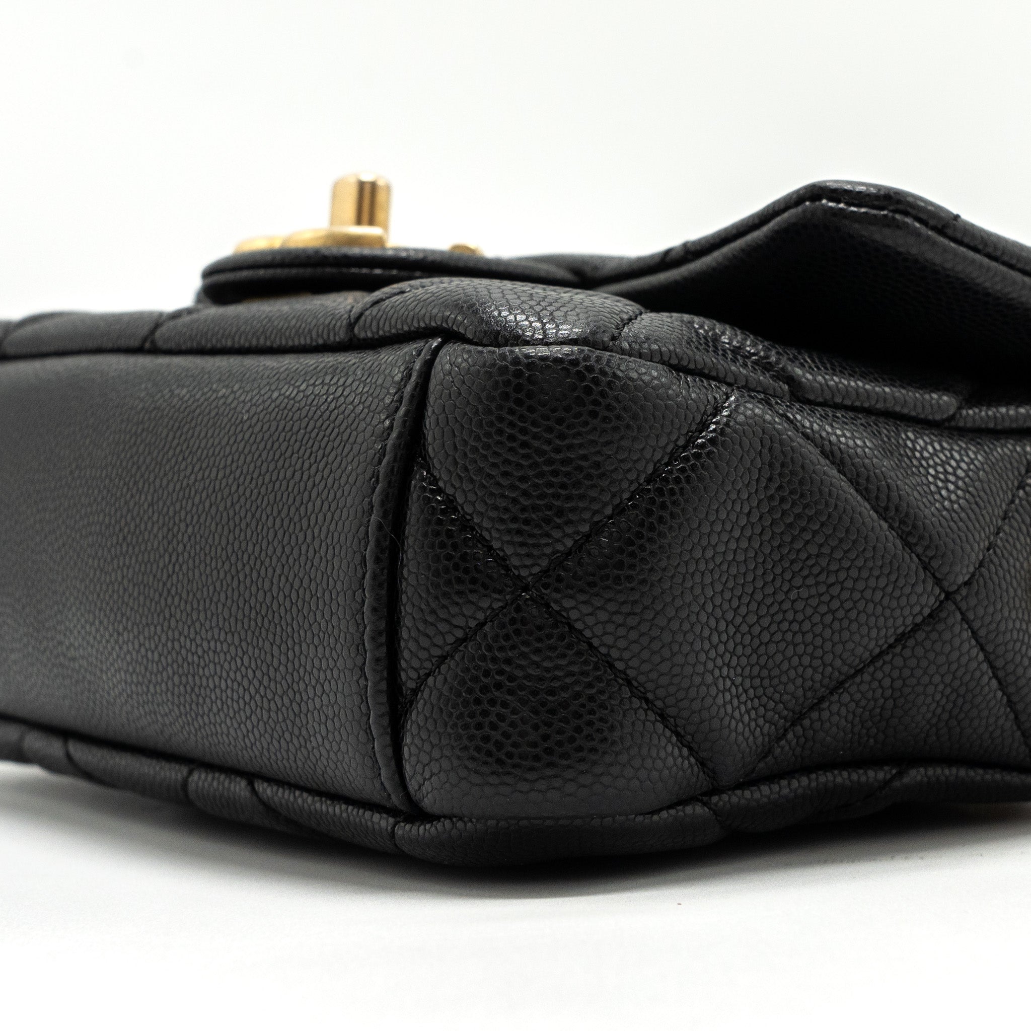 CHANEL Mini twist your button square flap bag caviar BLACK