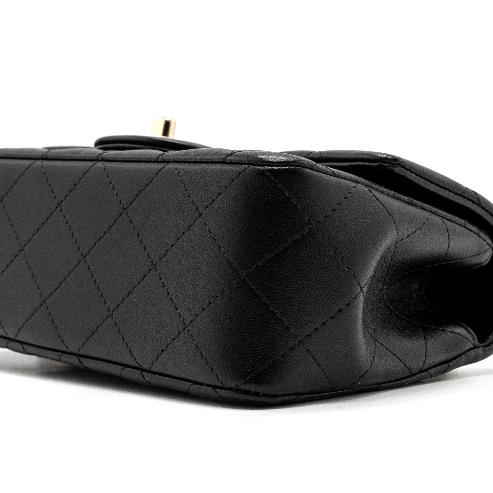 Chanel 23K Leather Chain Top Handle Mini Rectangular Flap Bag Lambskin Black L (microchip)