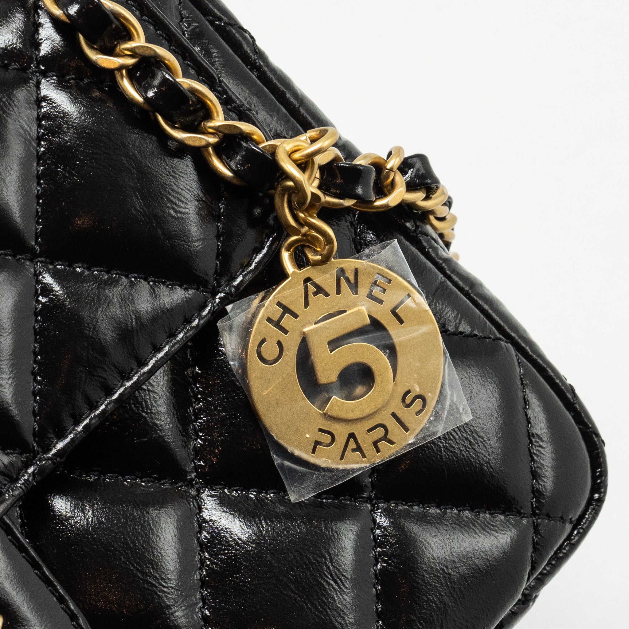 Chanel 23C Hobo Bag Shiny Calfskin Black Brushed  (Microchip)