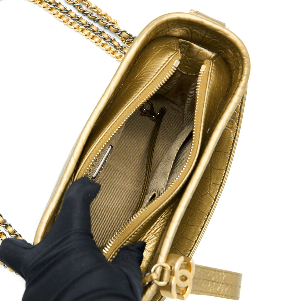 Chanel Small Gabrielle Hobo Bag Crocodile Embossed Calfskin Gold Multicolour Hardware