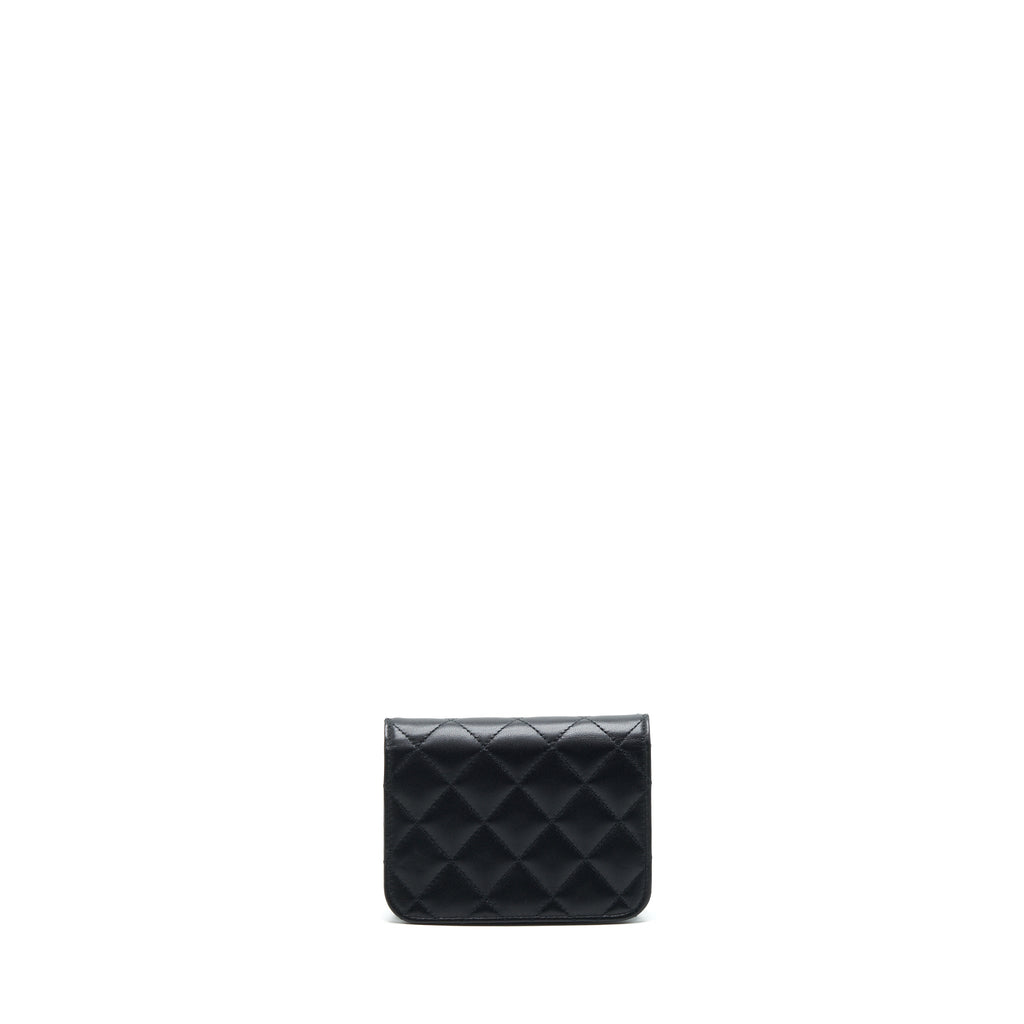 Chanel Mini Flap Card Holder Ribbon Chain Lambskin Black L