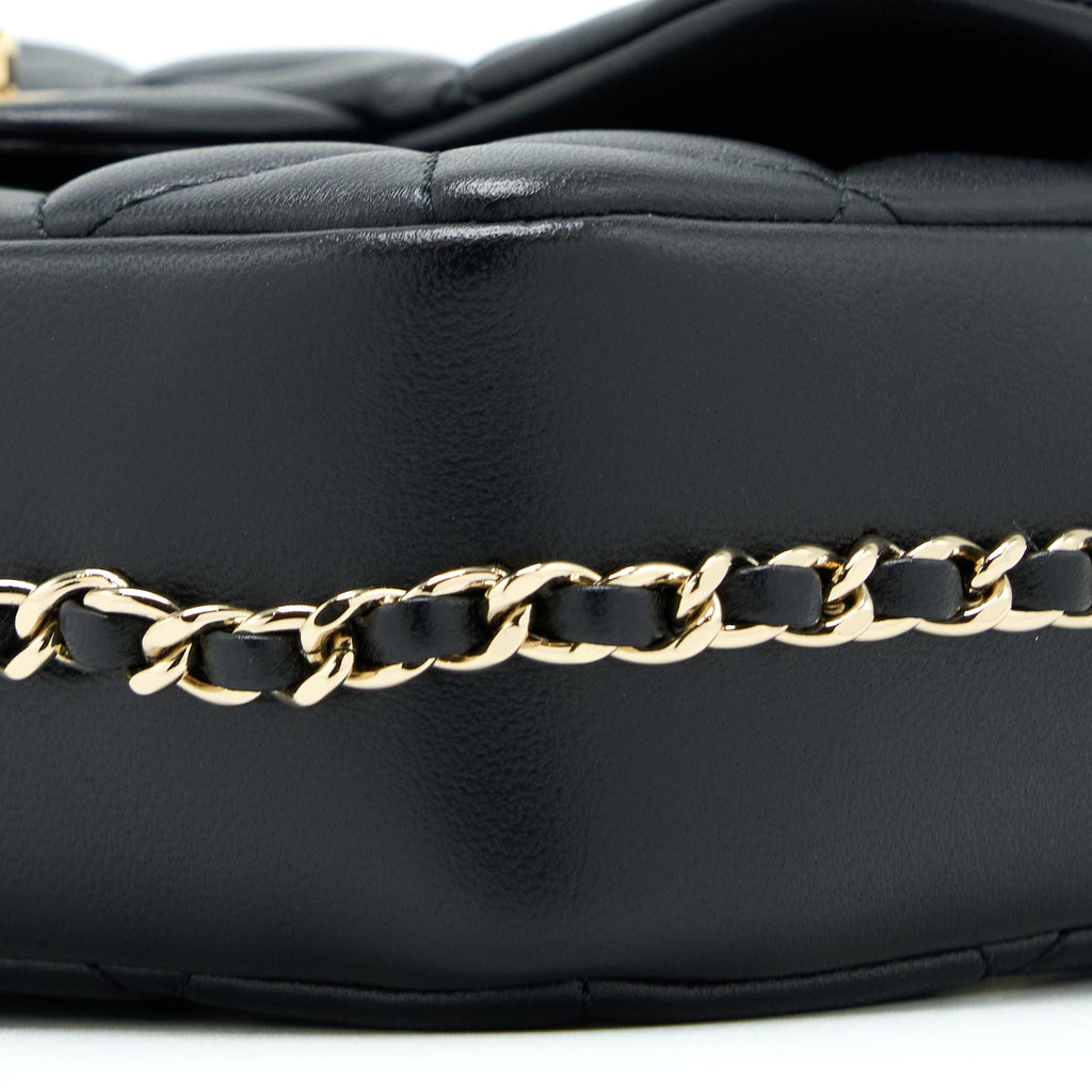 Chanel Small Pearl Logo Strap Flap Bag Lambskin Black L