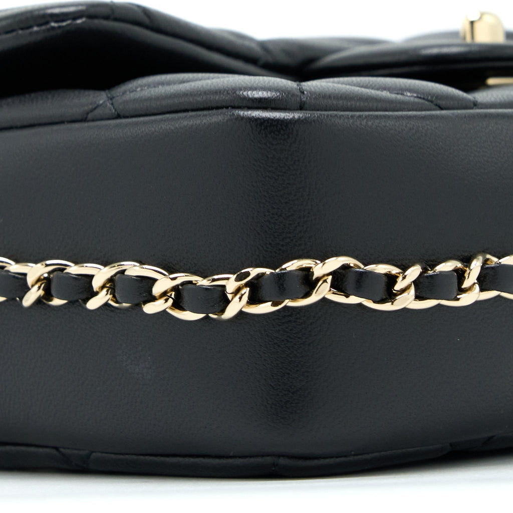 Chanel Small Pearl Logo Strap Flap Bag Lambskin Black L