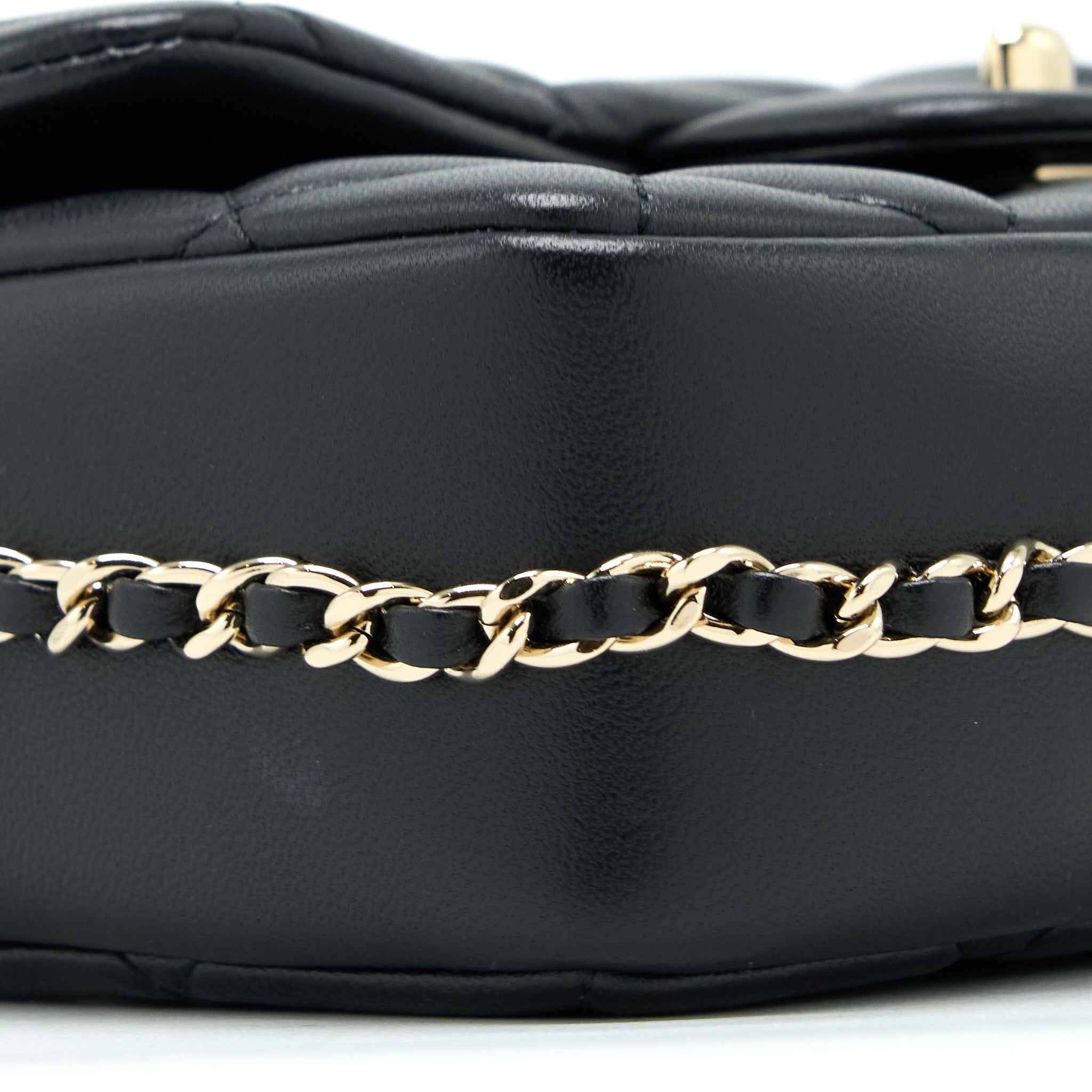 Chanel Small Pearl Logo Strap Flap Bag Lambskin Black L