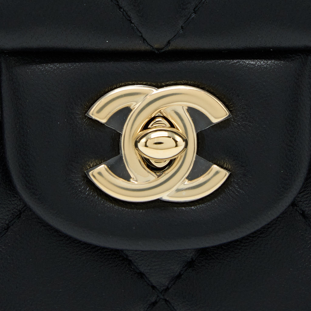 Chanel Small Pearl Logo Strap Flap Bag Lambskin Black L